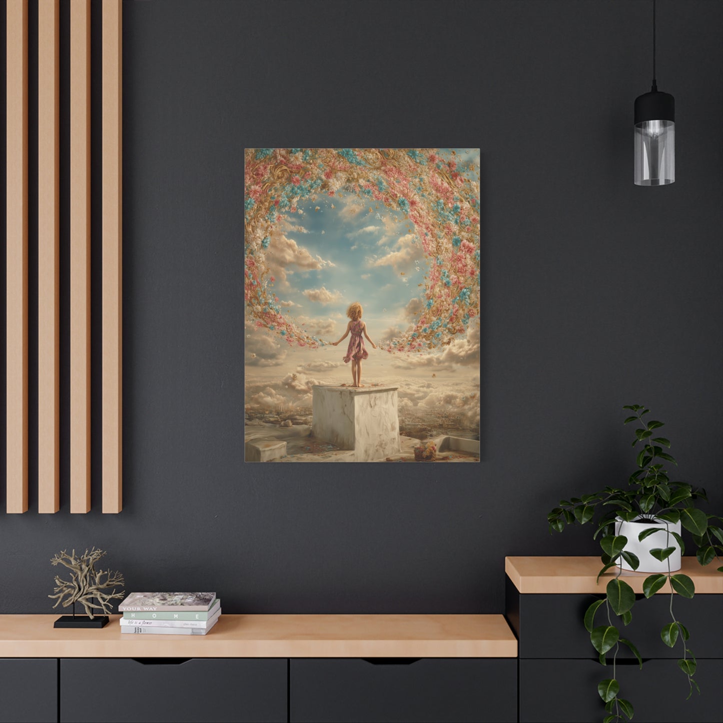 Little Girl with Flowers Art - Canvas & Poster Print, Kids Room Wall Art, Girls' Room, Children's room Decor, Baby Girl Gift, Dreamy Decor