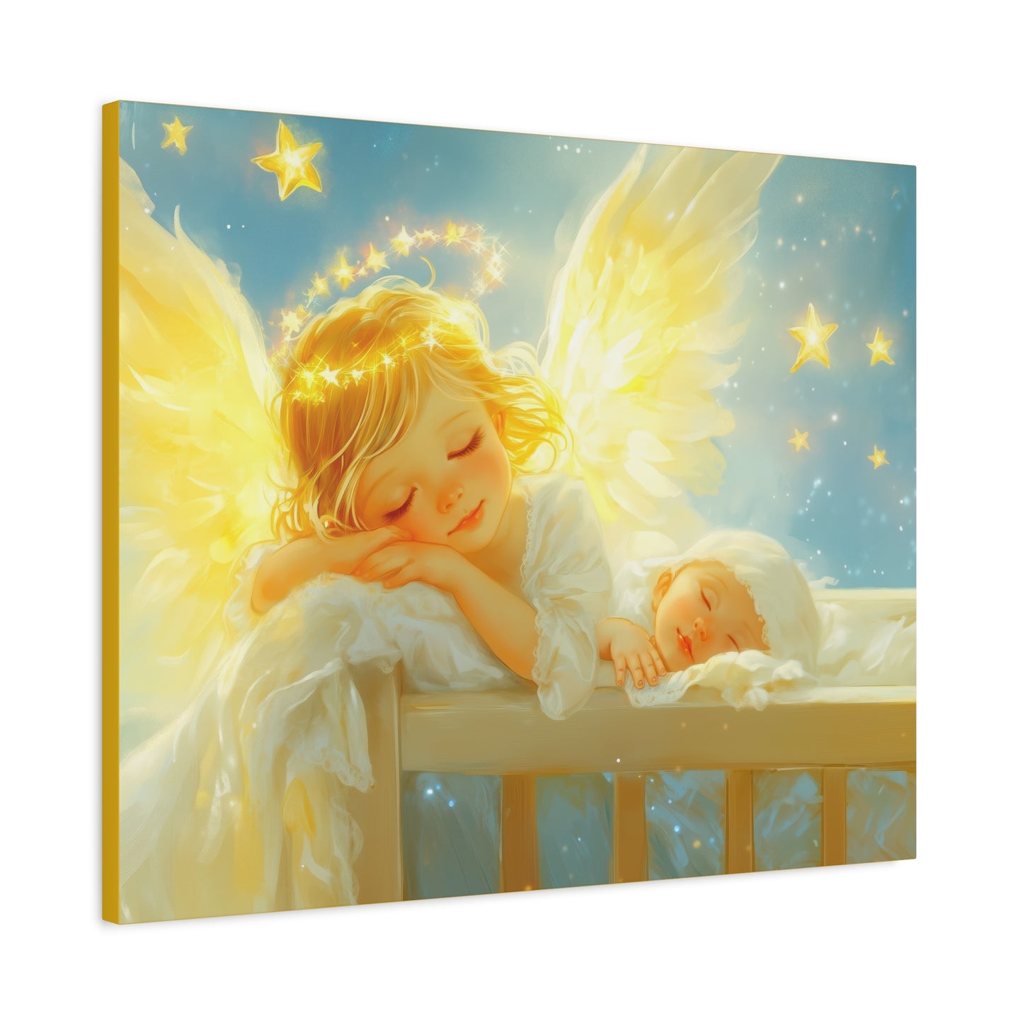 Heavenly Dreams Art - Canvas & Poster Prints, Personalization Available, Baby and Angel Design, Nursery Decor, Guardian Angel Wall Art