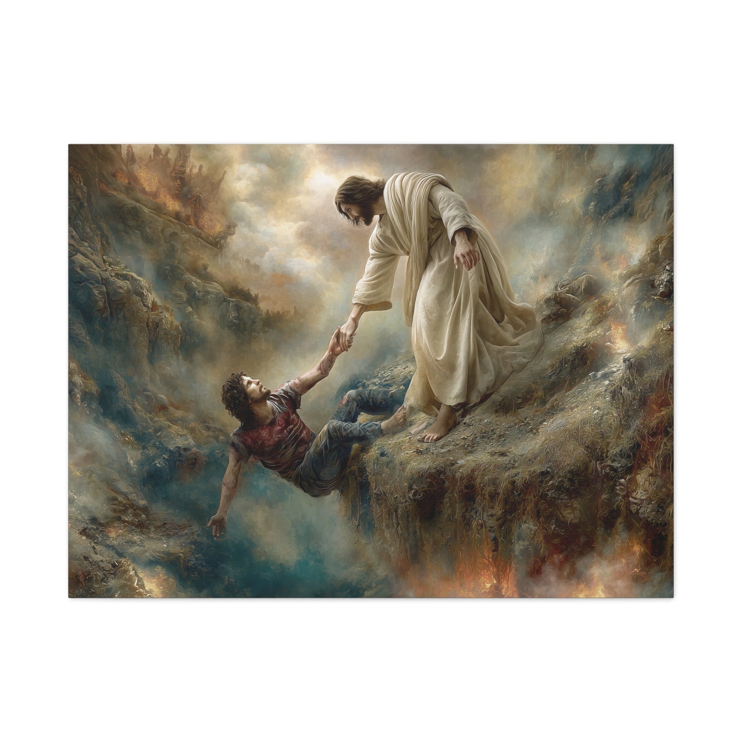 Jesus Saving Man from Pit - Canvas and Poster Print, Faith-Based Decor, Spiritual Wall Art, Religious Gift, Christian Home Decor, Biblical Wall Hanging