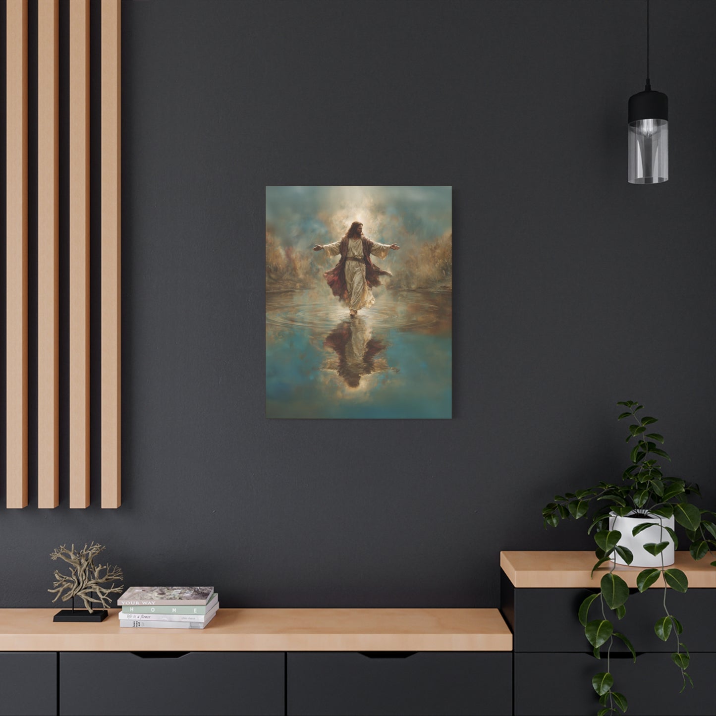 Jesus Walking on Water - Canvas & Poster Prints, Spiritual Wall Decor, Divine Light Modern Canvas Art, Religious Decor, Faith-Based Art, Christian Gift