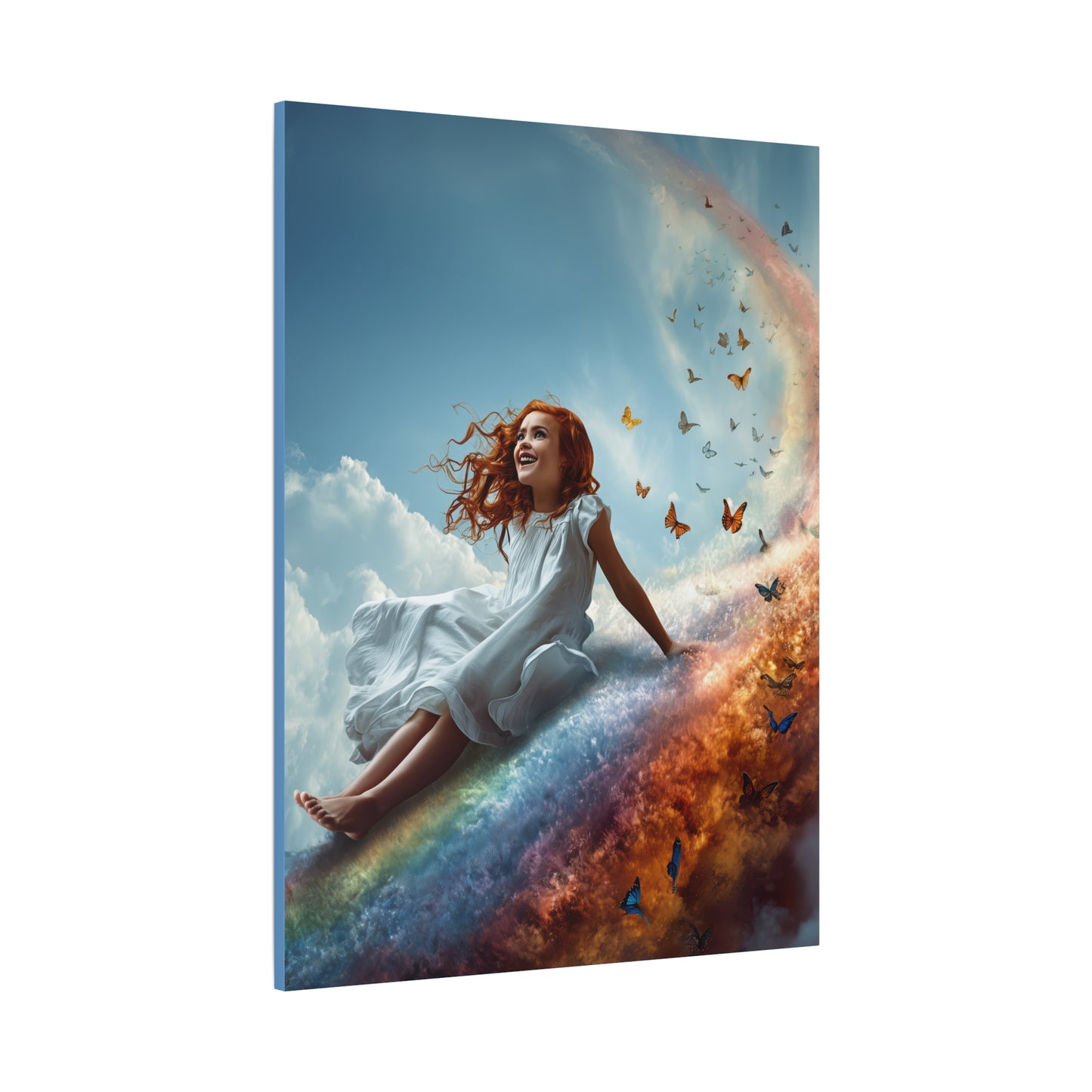 Girl Slides Down Rainbow Art - Canvas & Poster Print, Colorful Butterfly Canvas Art, Unique Kid's Room Art, Little Girls Room Canvas Art, Girl's Bedroom Art