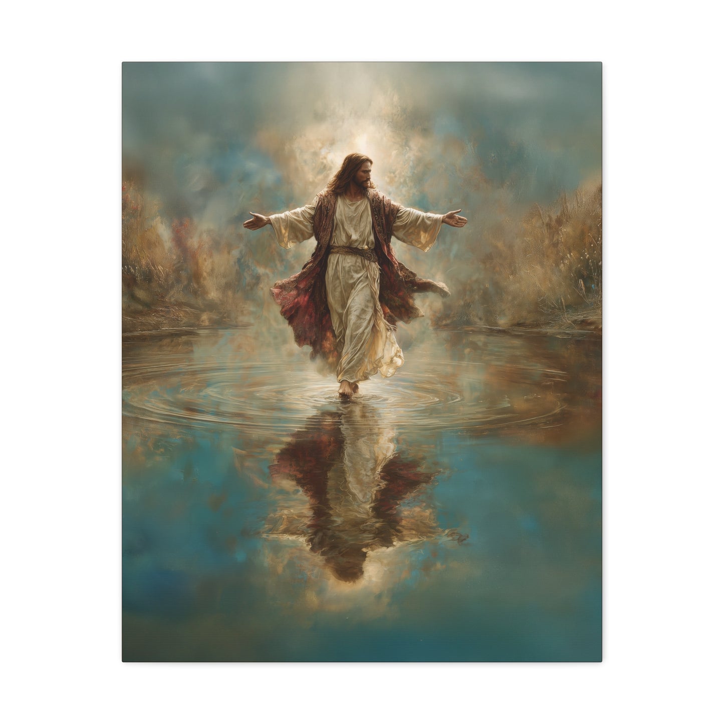 Jesus Walking on Water - Canvas & Poster Prints, Spiritual Wall Decor, Divine Light Modern Canvas Art, Religious Decor, Faith-Based Art, Christian Gift
