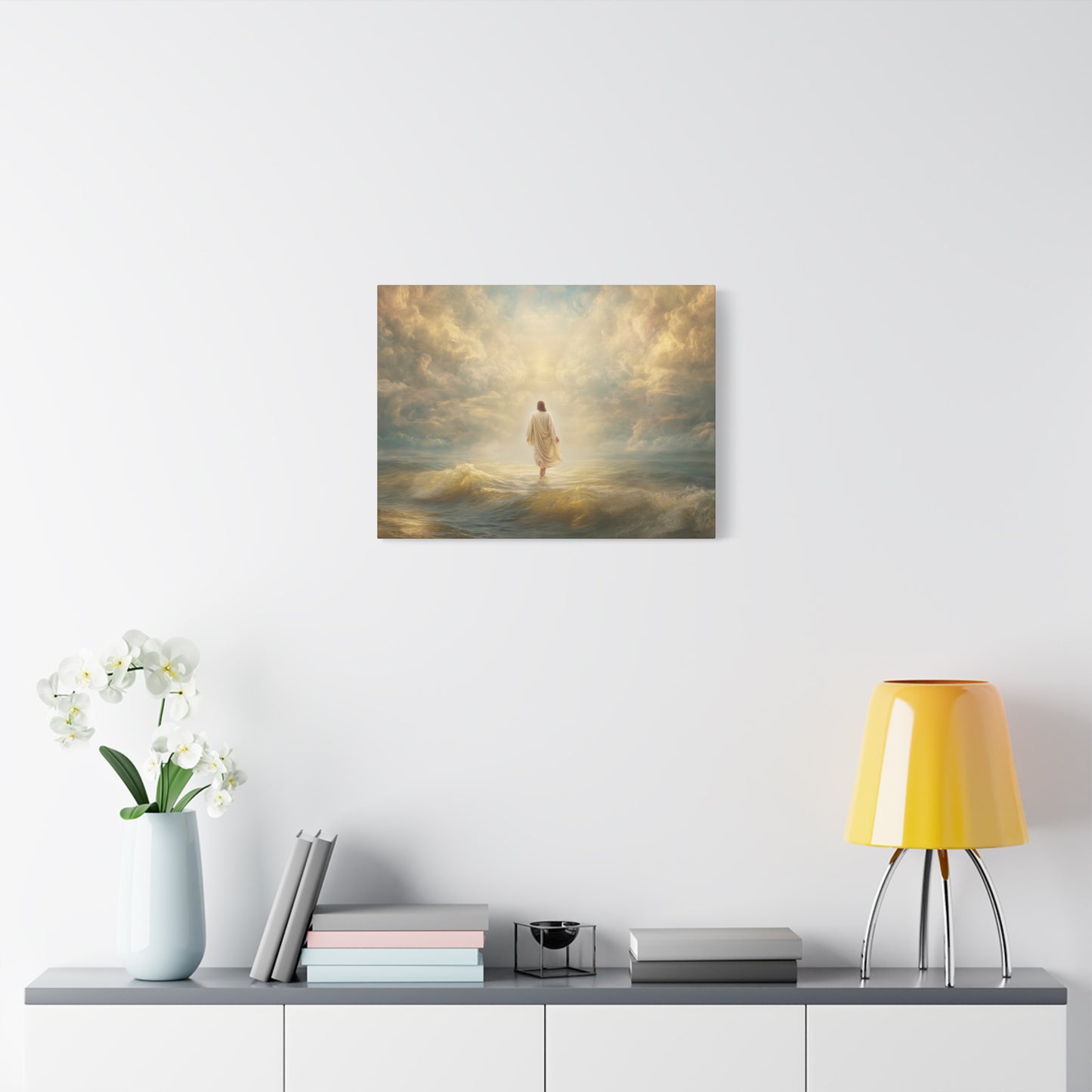 Jesus Walking on Water - Canvas & Poster Print, Spiritual Wall Decor, Divine Light Modern Canvas Art, Religious Decor, Faith-Based Art, Christian Gift