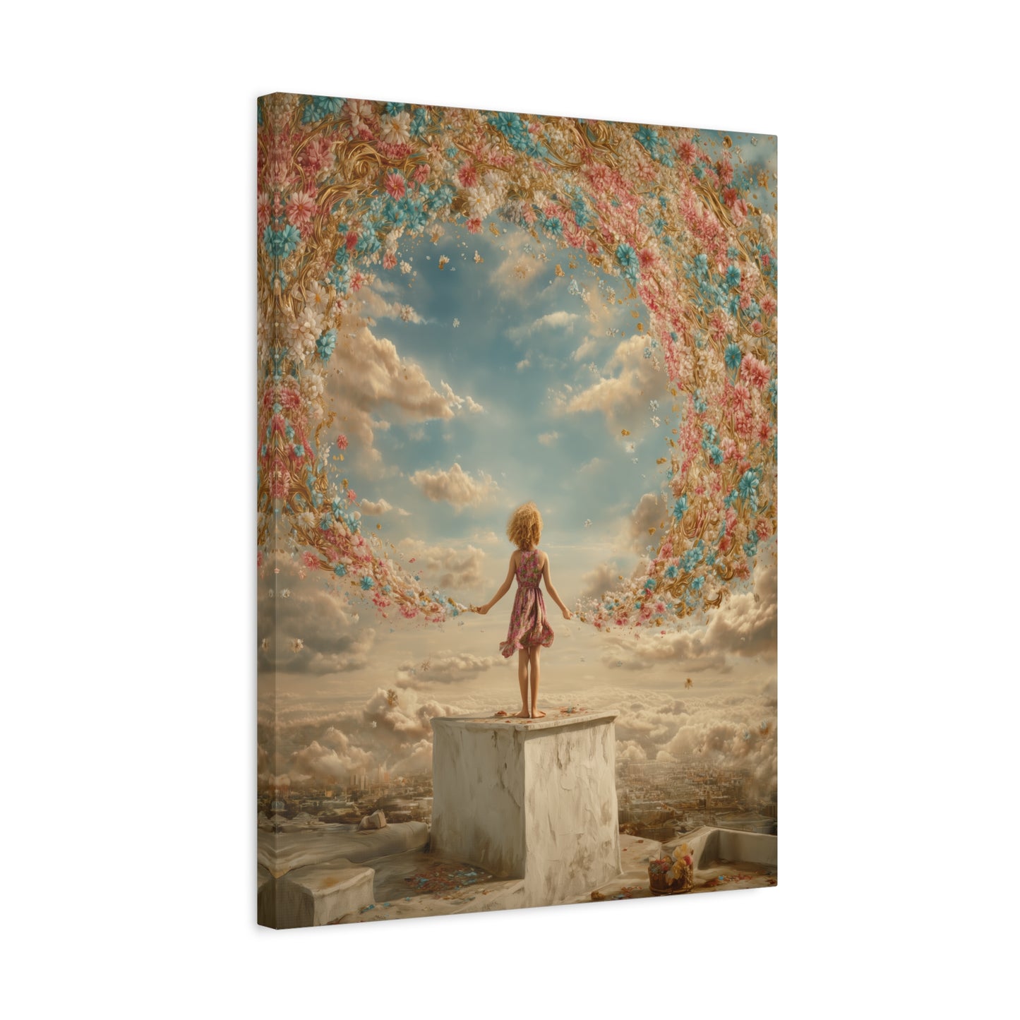 Little Girl with Flowers Art - Canvas & Poster Print, Kids Room Wall Art, Girls' Room, Children's room Decor, Baby Girl Gift, Dreamy Decor