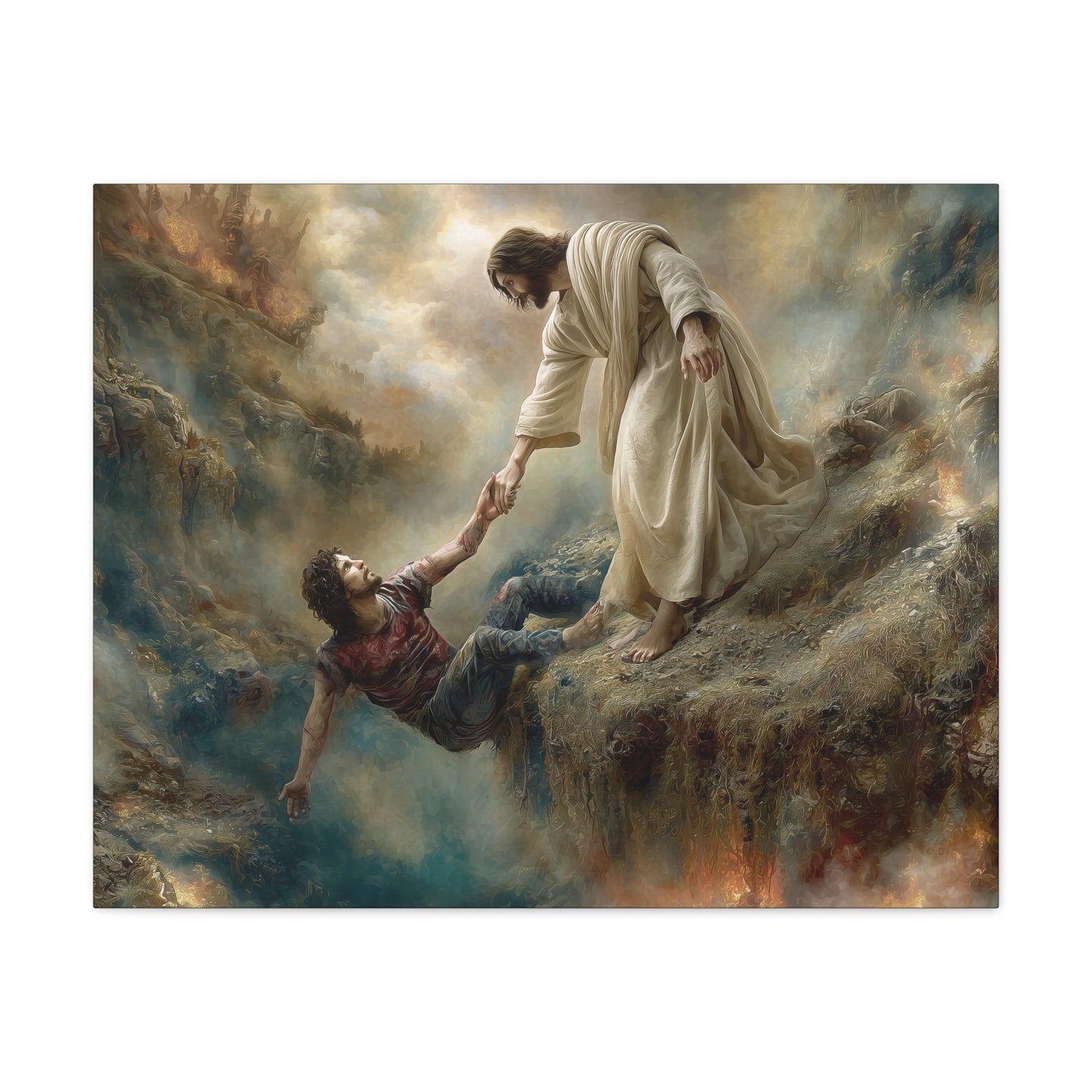Jesus Saving Man from Pit - Canvas and Poster Print, Faith-Based Decor, Spiritual Wall Art, Religious Gift, Christian Home Decor, Biblical Wall Hanging