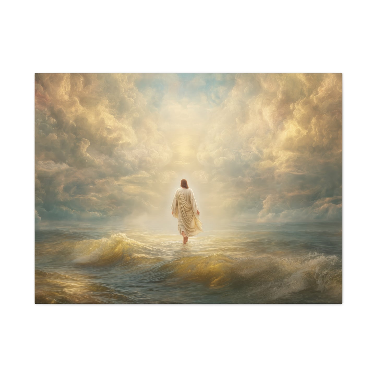 Jesus Walking on Water - Canvas & Poster Print, Spiritual Wall Decor, Divine Light Modern Canvas Art, Religious Decor, Faith-Based Art, Christian Gift