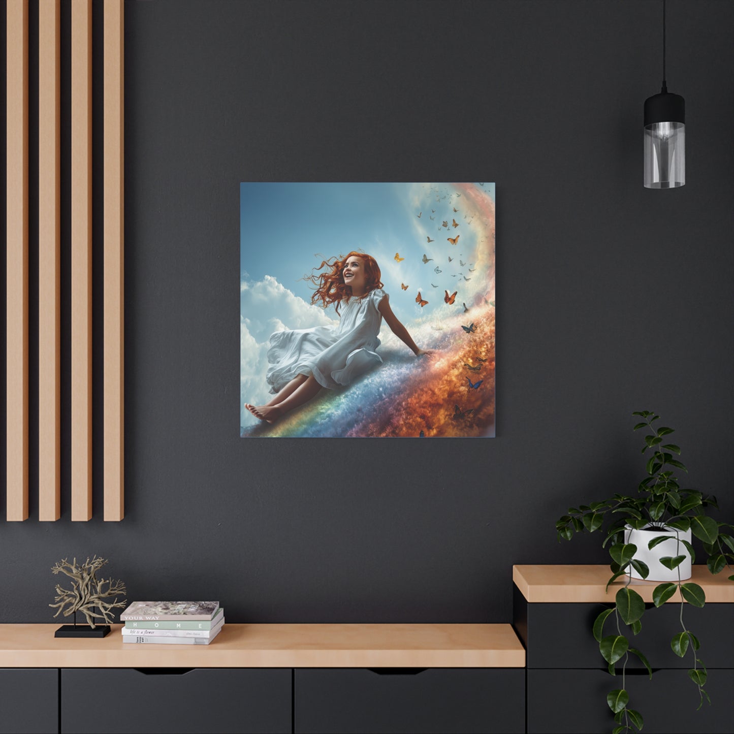 Girl Slides Down Rainbow Art - Canvas & Poster Print, Colorful Butterfly Canvas Art, Unique Kid's Room Art, Little Girls Room Canvas Art, Girl's Bedroom Art