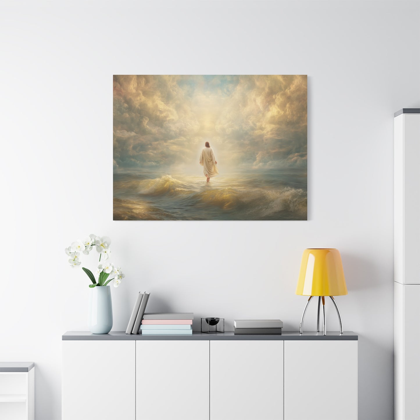 Jesus Walking on Water - Canvas & Poster Print, Spiritual Wall Decor, Divine Light Modern Canvas Art, Religious Decor, Faith-Based Art, Christian Gift
