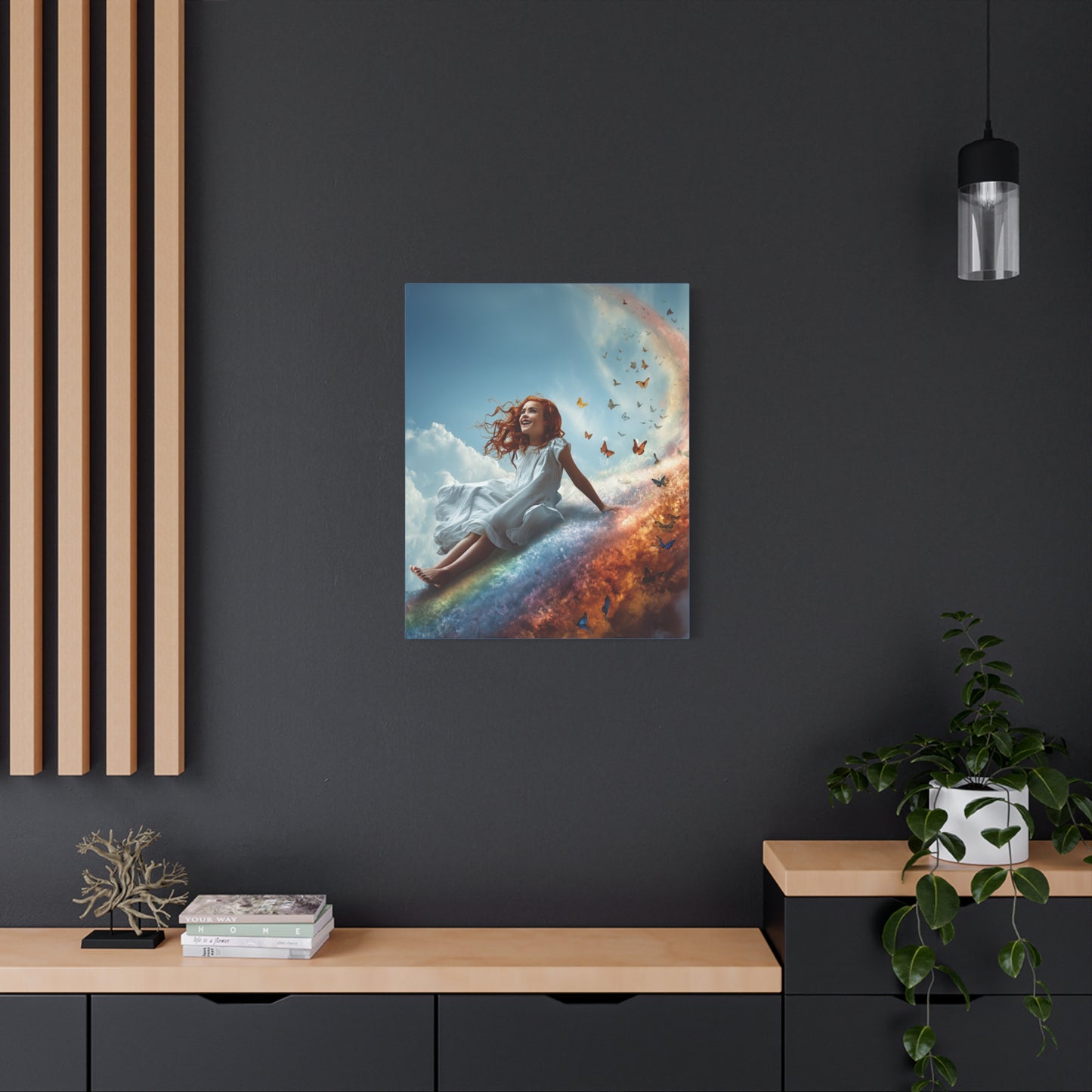 Girl Slides Down Rainbow Art - Canvas & Poster Print, Colorful Butterfly Canvas Art, Unique Kid's Room Art, Little Girls Room Canvas Art, Girl's Bedroom Art