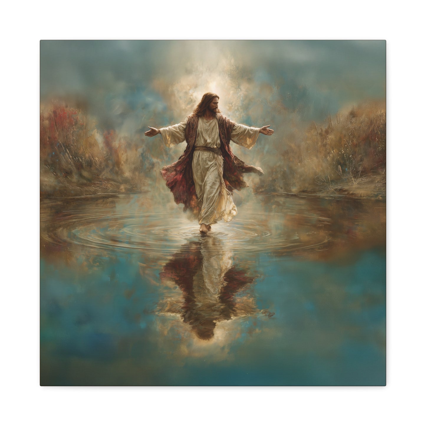 Jesus Walking on Water - Canvas & Poster Prints, Spiritual Wall Decor, Divine Light Modern Canvas Art, Religious Decor, Faith-Based Art, Christian Gift