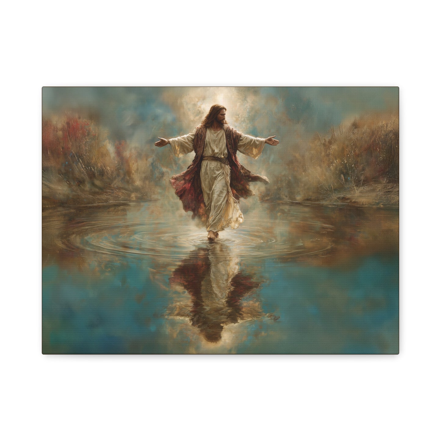Jesus Walking on Water - Canvas & Poster Prints, Spiritual Wall Decor, Divine Light Modern Canvas Art, Religious Decor, Faith-Based Art, Christian Gift