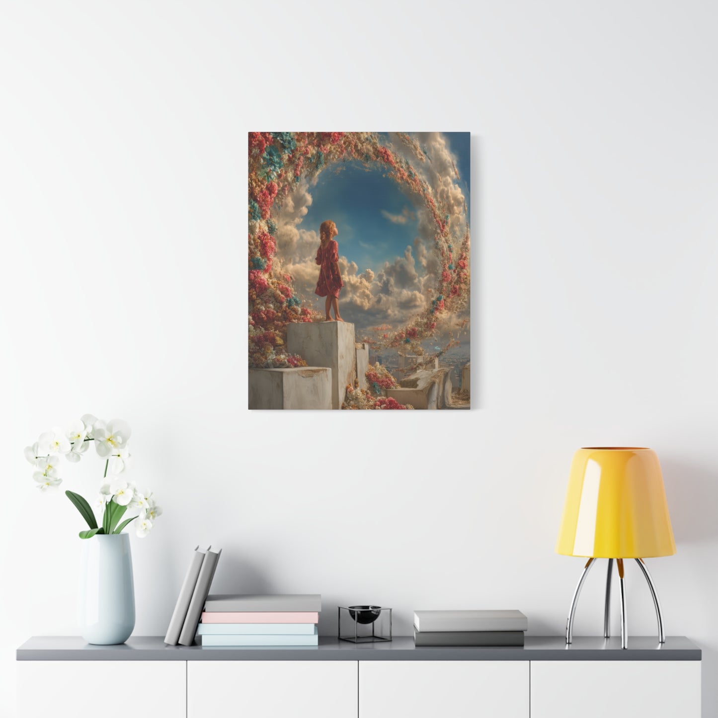 Swirling Flowers Art - Canvas & Poster Prints, Little Girl with Flowers Canvas Art, Kids Room Wall Art, Girls' Room, Children's Bedroom Decoration, Baby Girl Gift