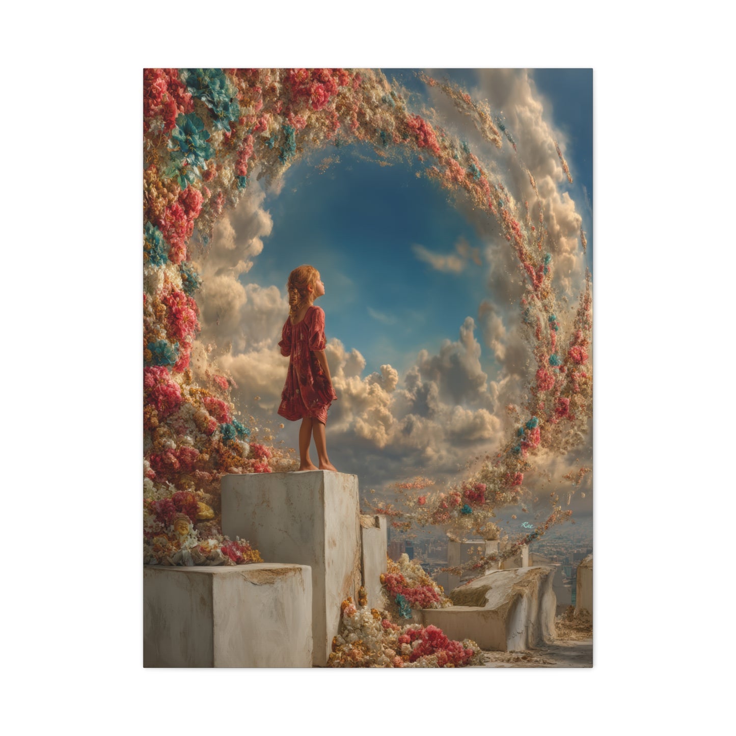Swirling Flowers Art - Canvas & Poster Prints, Little Girl with Flowers Canvas Art, Kids Room Wall Art, Girls' Room, Children's Bedroom Decoration, Baby Girl Gift