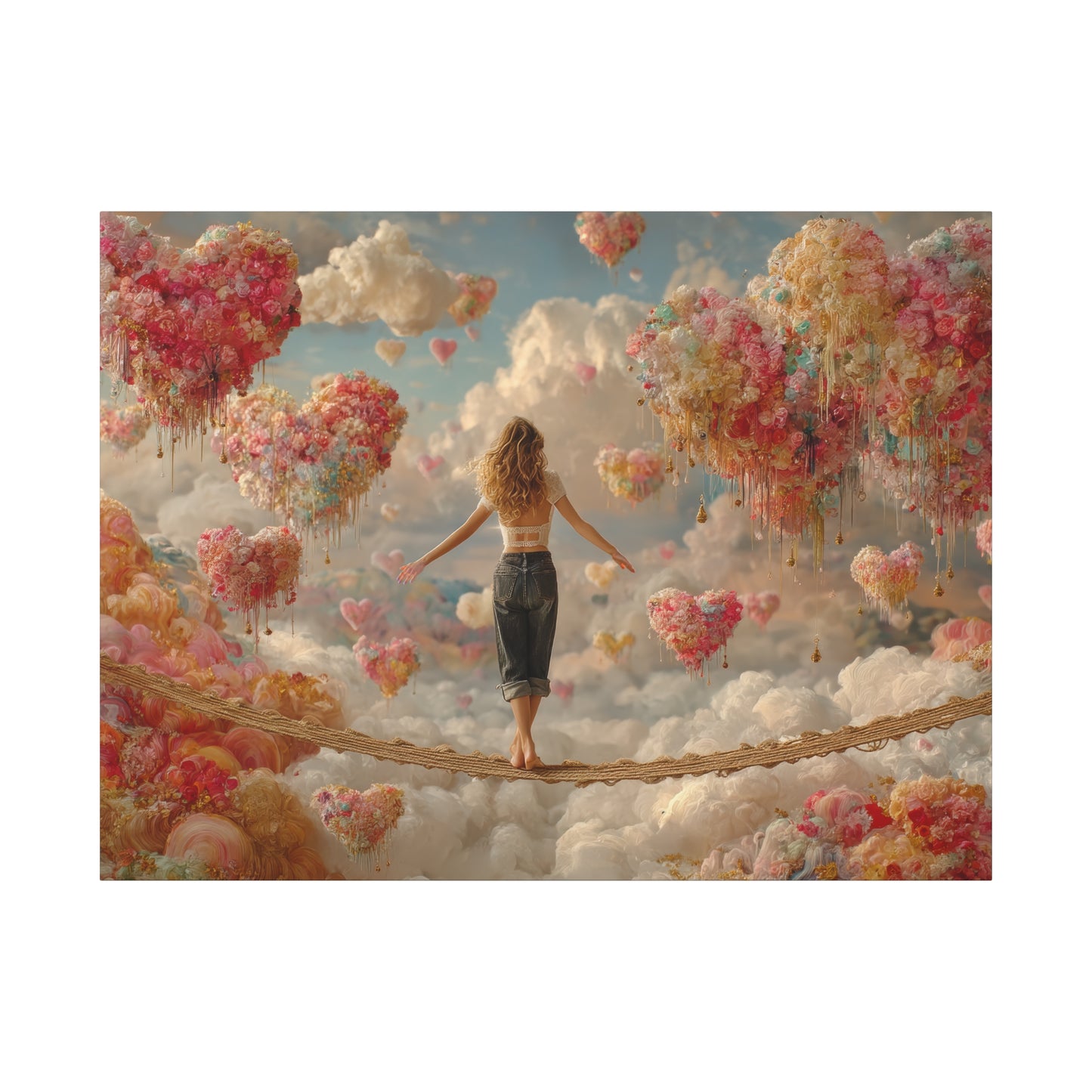 Heart-themed Artwork - Canvas & Poster Prints, Dreamy Heart Cloud Landscape, Whimsical Nursery Decor, Kids Room Wall Art, Girls' Room Art, Baby Girl Gift