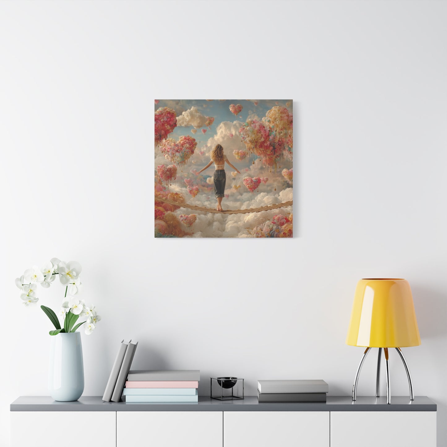 Heart-themed Artwork - Canvas & Poster Prints, Dreamy Heart Cloud Landscape, Whimsical Nursery Decor, Kids Room Wall Art, Girls' Room Art, Baby Girl Gift