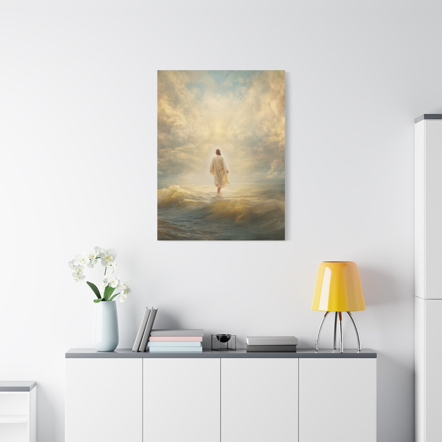 Jesus Walking on Water - Canvas & Poster Print, Spiritual Wall Decor, Divine Light Modern Canvas Art, Religious Decor, Faith-Based Art, Christian Gift