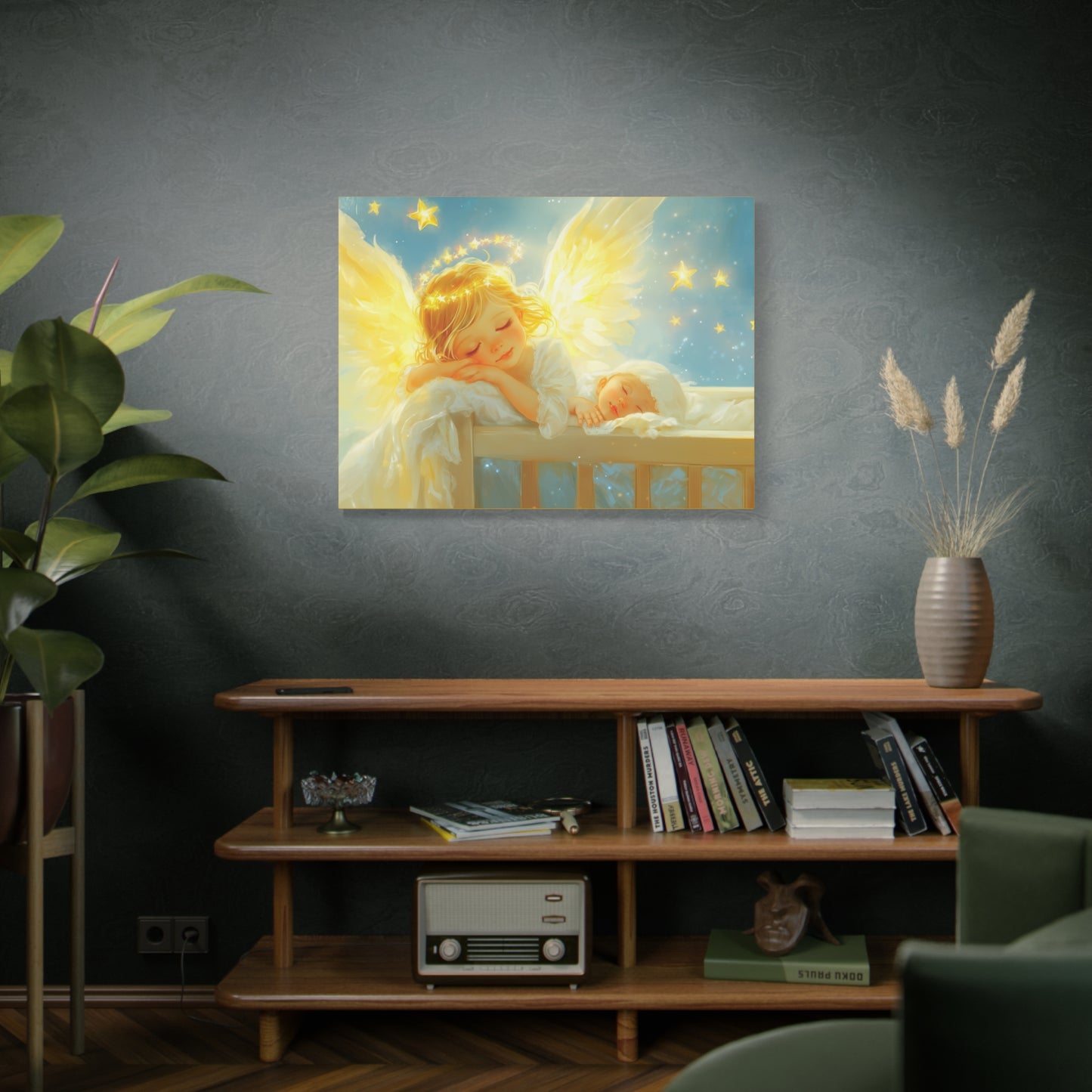 Heavenly Dreams Art - Canvas & Poster Prints, Personalization Available, Baby and Angel Design, Nursery Decor, Guardian Angel Wall Art