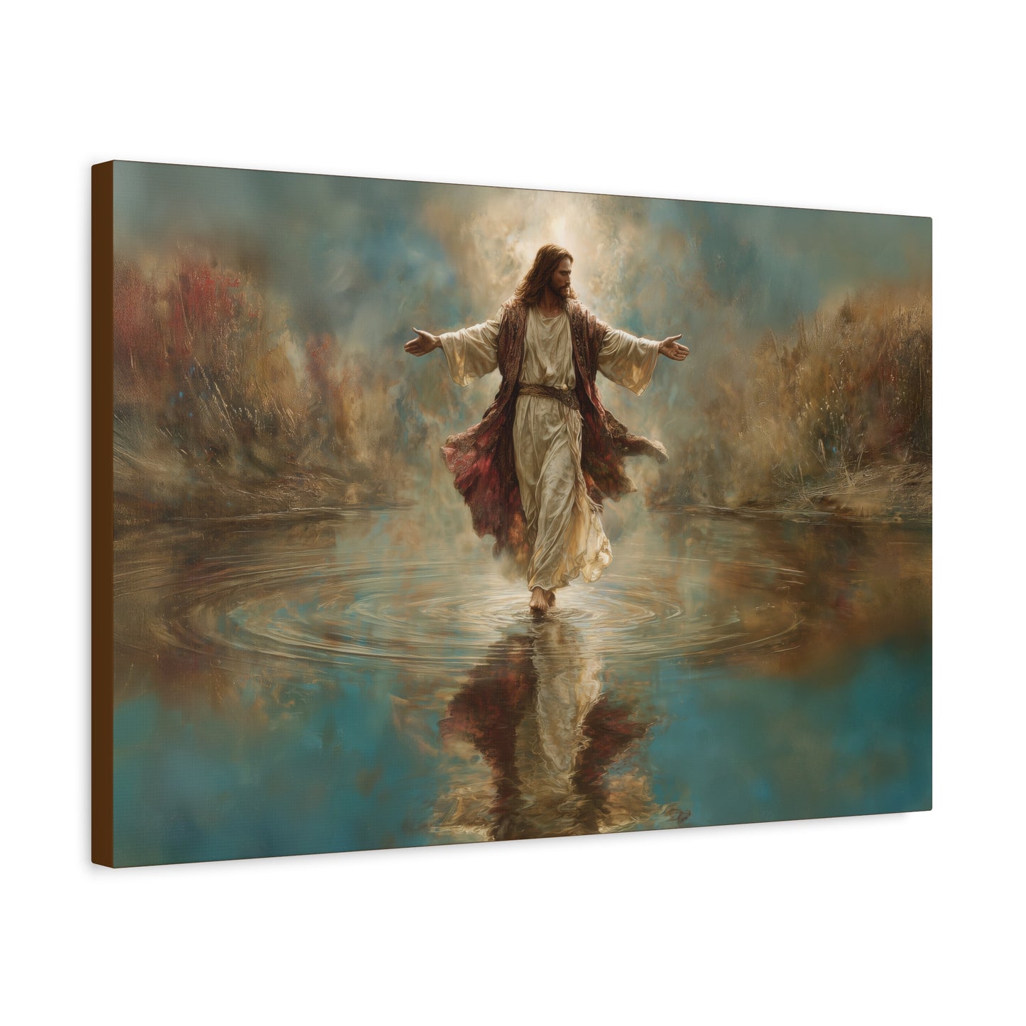 Jesus Walking on Water - Canvas & Poster Prints, Spiritual Wall Decor, Divine Light Modern Canvas Art, Religious Decor, Faith-Based Art, Christian Gift
