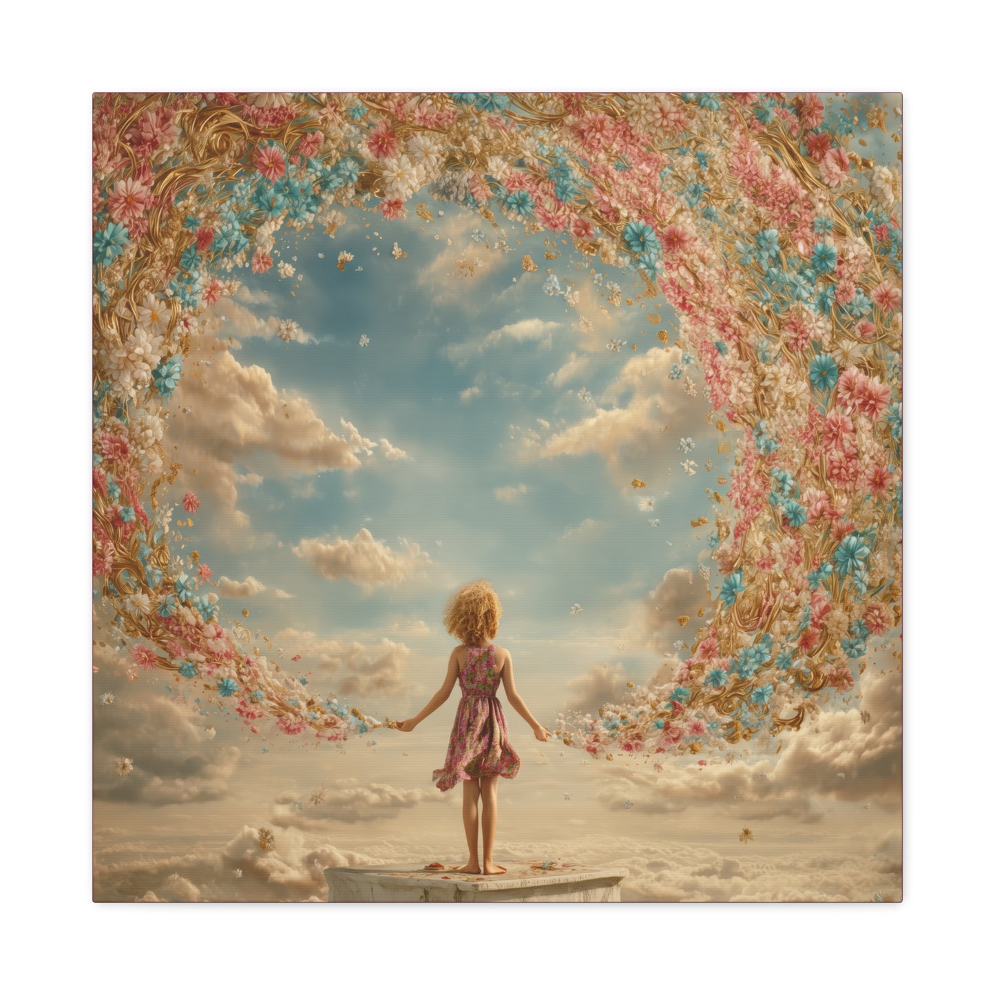 Little Girl with Flowers Art - Canvas & Poster Print, Kids Room Wall Art, Girls' Room, Children's room Decor, Baby Girl Gift, Dreamy Decor