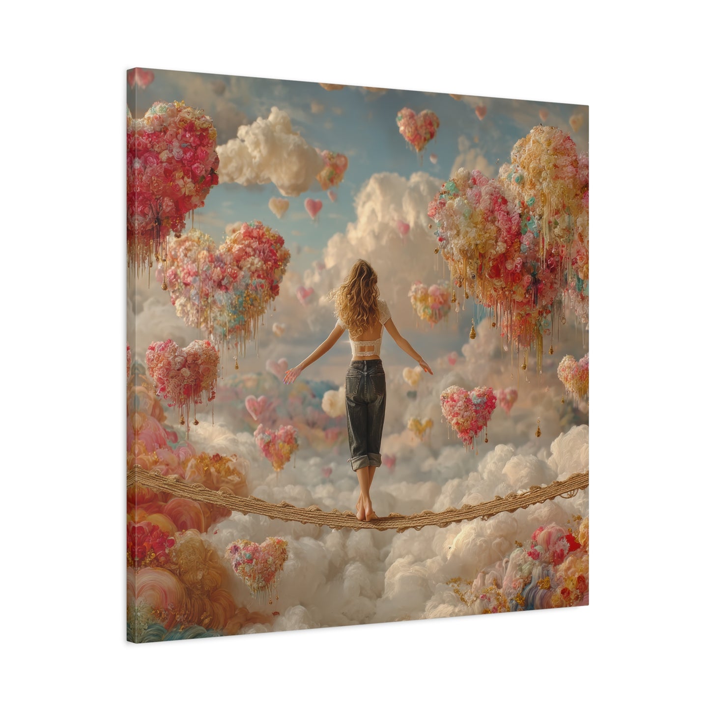 Heart-themed Artwork - Canvas & Poster Prints, Dreamy Heart Cloud Landscape, Whimsical Nursery Decor, Kids Room Wall Art, Girls' Room Art, Baby Girl Gift