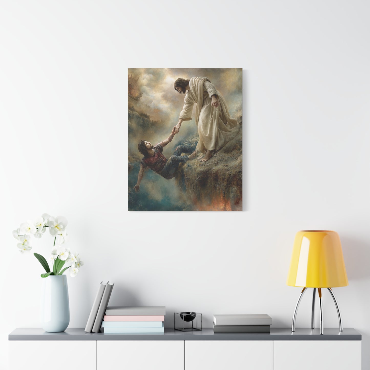 Jesus Saving Man from Pit - Canvas and Poster Print, Faith-Based Decor, Spiritual Wall Art, Religious Gift, Christian Home Decor, Biblical Wall Hanging