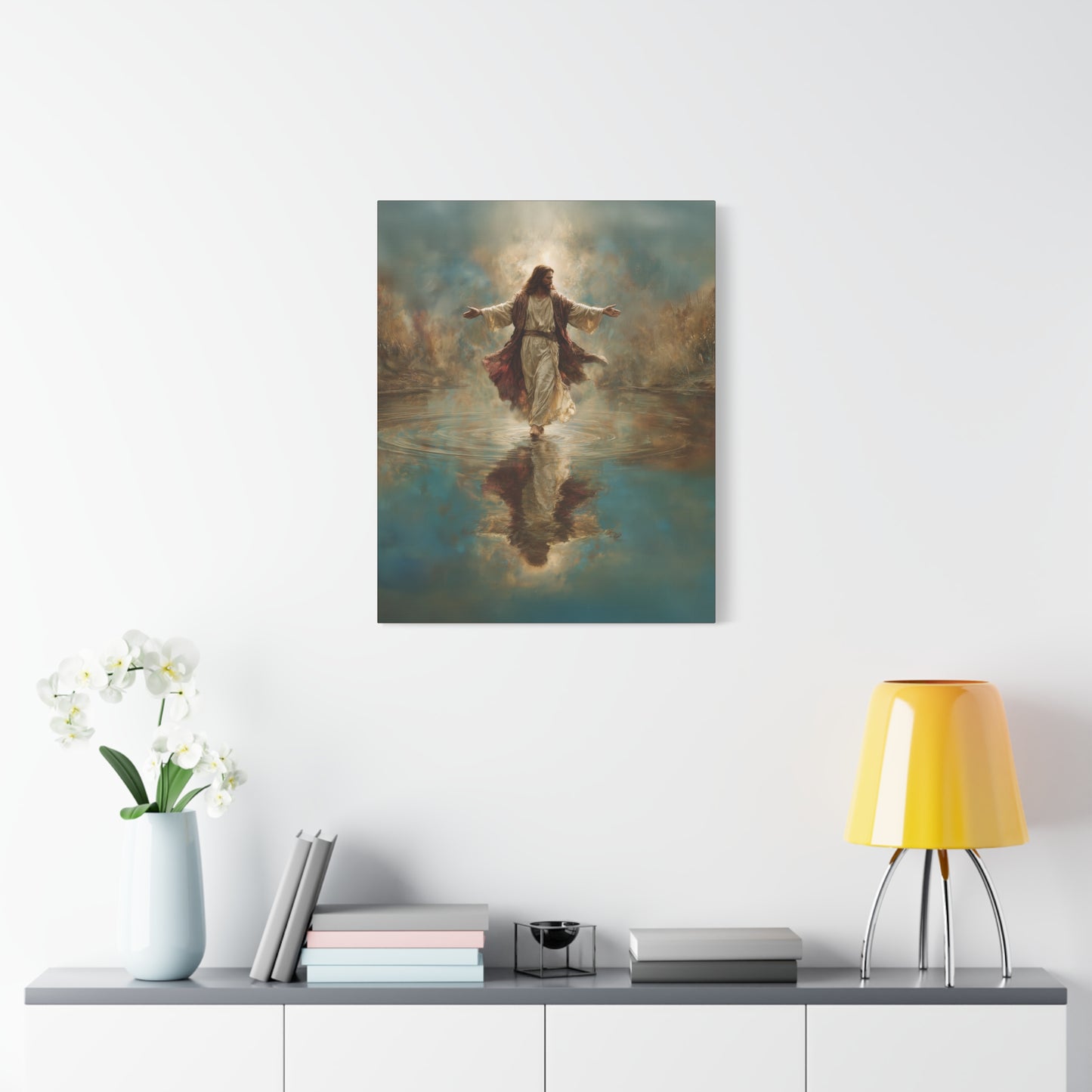 Jesus Walking on Water - Canvas & Poster Prints, Spiritual Wall Decor, Divine Light Modern Canvas Art, Religious Decor, Faith-Based Art, Christian Gift