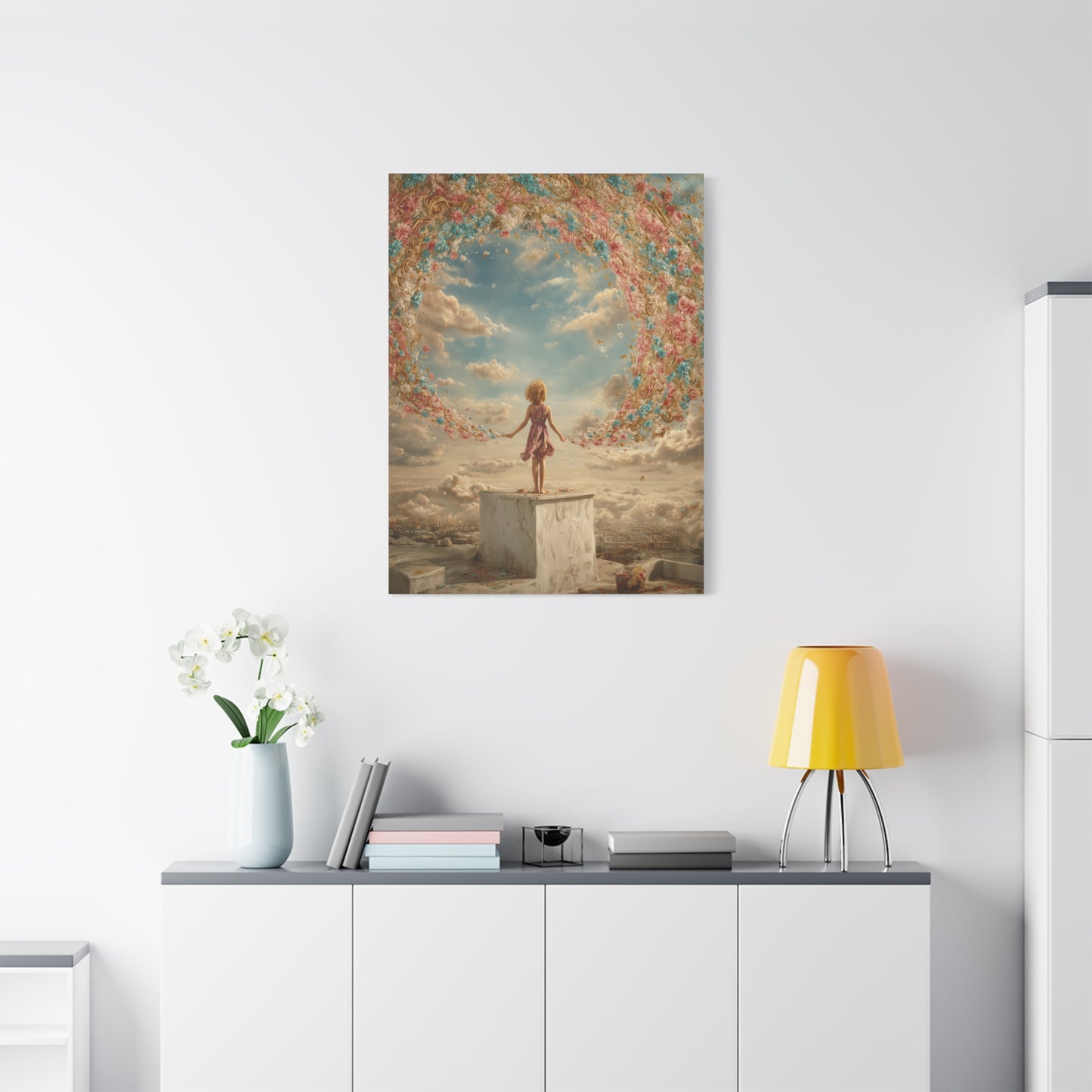 Little Girl with Flowers Art - Canvas & Poster Print, Kids Room Wall Art, Girls' Room, Children's room Decor, Baby Girl Gift, Dreamy Decor