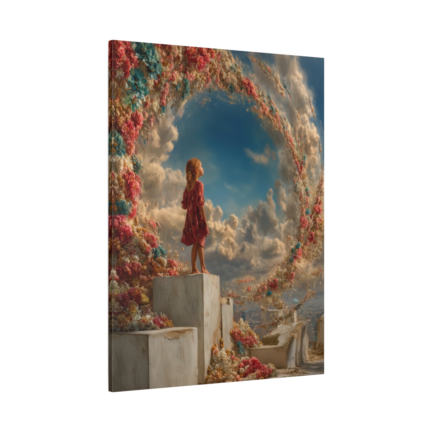 Swirling Flowers Art - Canvas & Poster Prints, Little Girl with Flowers Canvas Art, Kids Room Wall Art, Girls' Room, Children's Bedroom Decoration, Baby Girl Gift