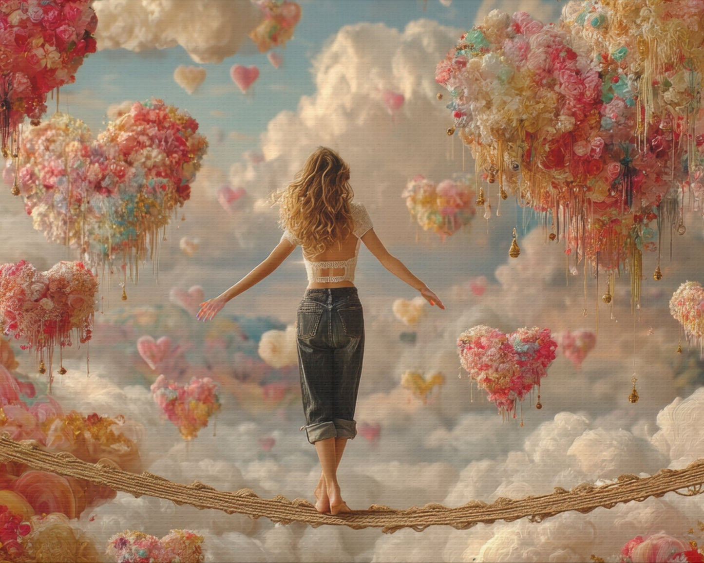 Heart-themed Artwork - Canvas & Poster Prints, Dreamy Heart Cloud Landscape, Whimsical Nursery Decor, Kids Room Wall Art, Girls' Room Art, Baby Girl Gift