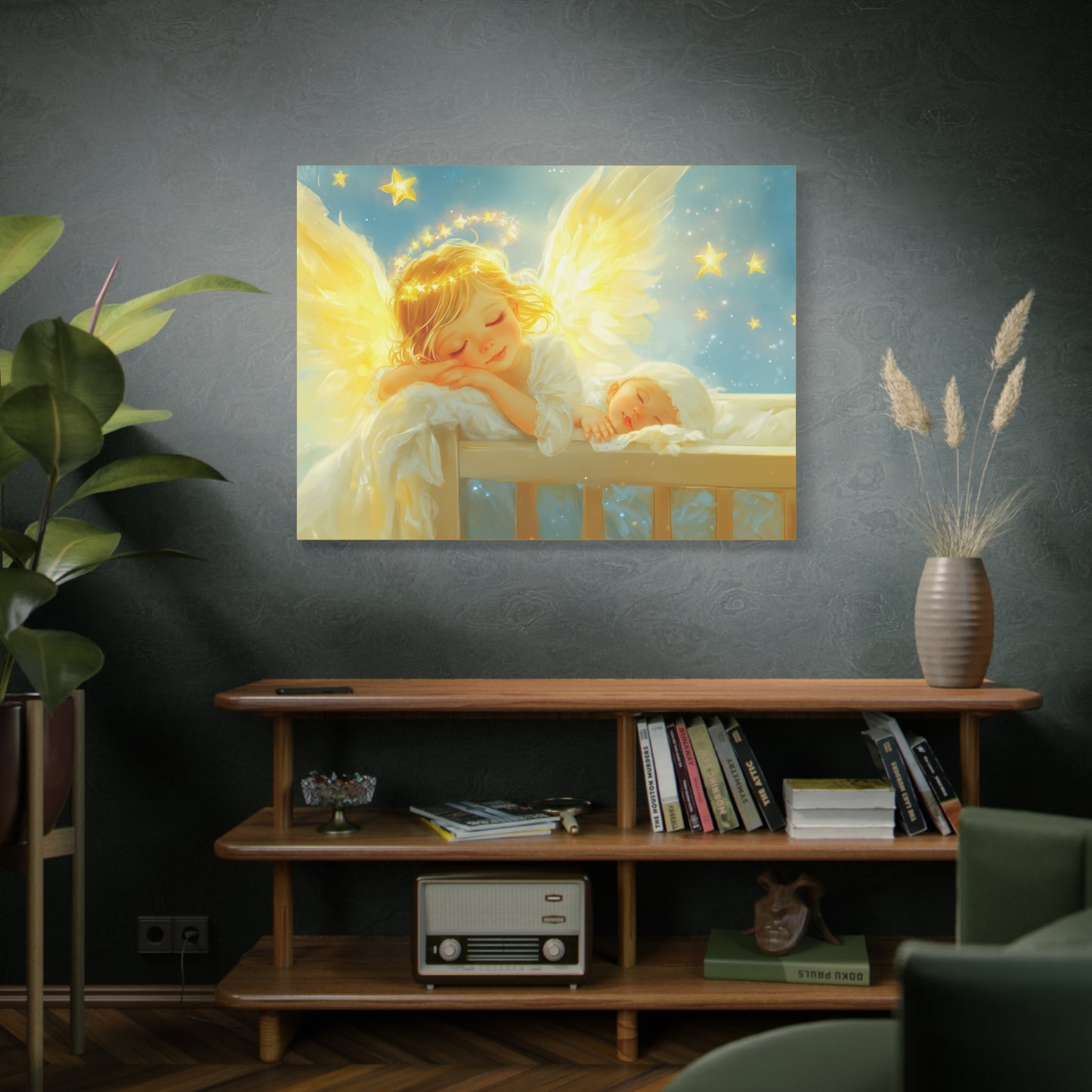Heavenly Dreams Art - Canvas & Poster Prints, Personalization Available, Baby and Angel Design, Nursery Decor, Guardian Angel Wall Art