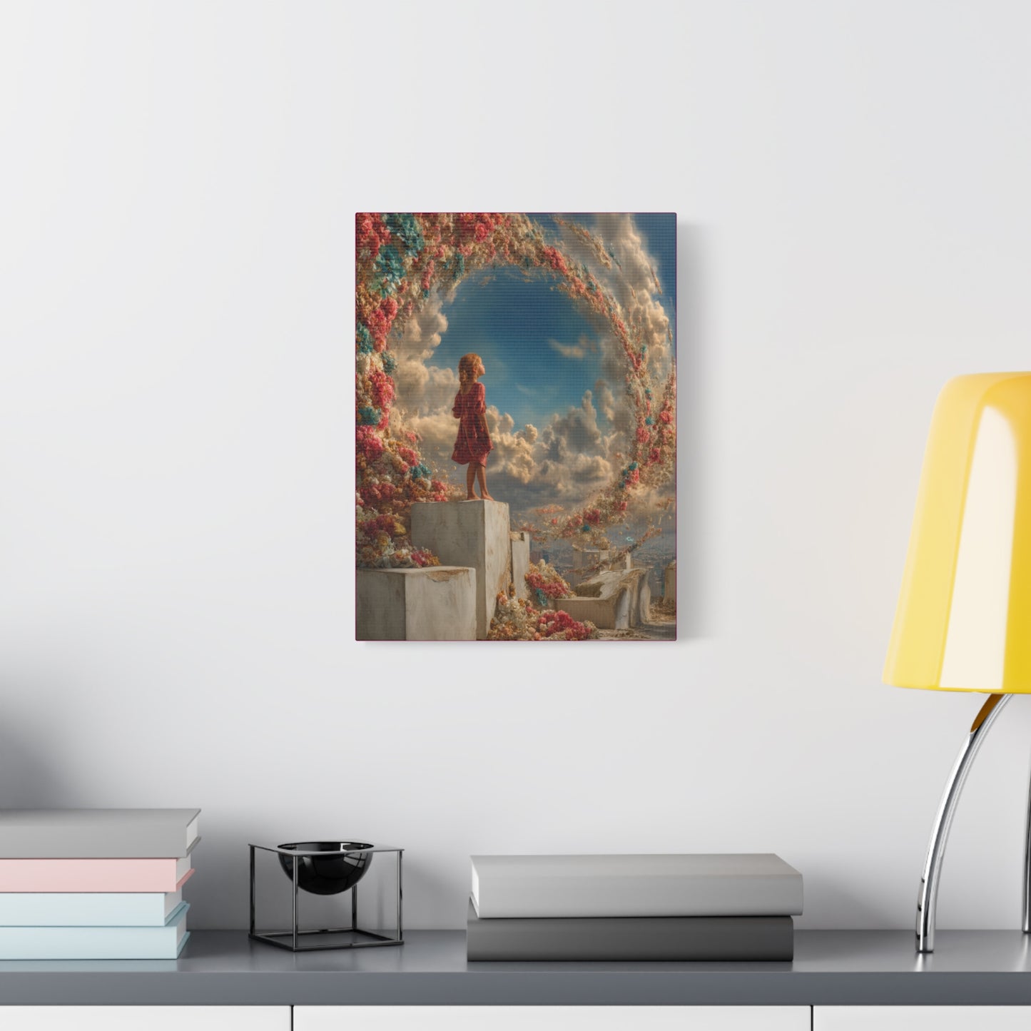 Swirling Flowers Art - Canvas & Poster Prints, Little Girl with Flowers Canvas Art, Kids Room Wall Art, Girls' Room, Children's Bedroom Decoration, Baby Girl Gift