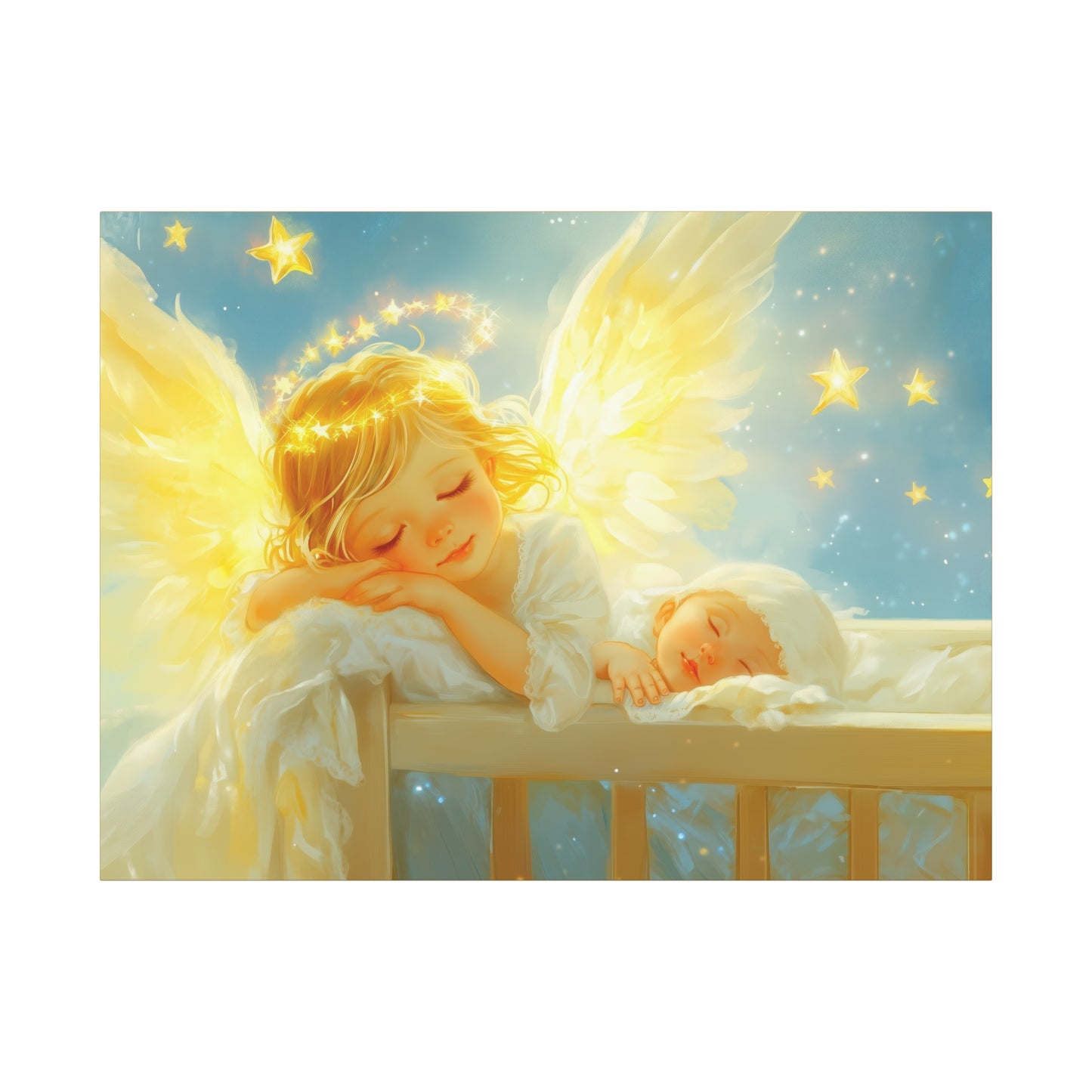 Heavenly Dreams Art - Canvas & Poster Prints, Personalization Available, Baby and Angel Design, Nursery Decor, Guardian Angel Wall Art