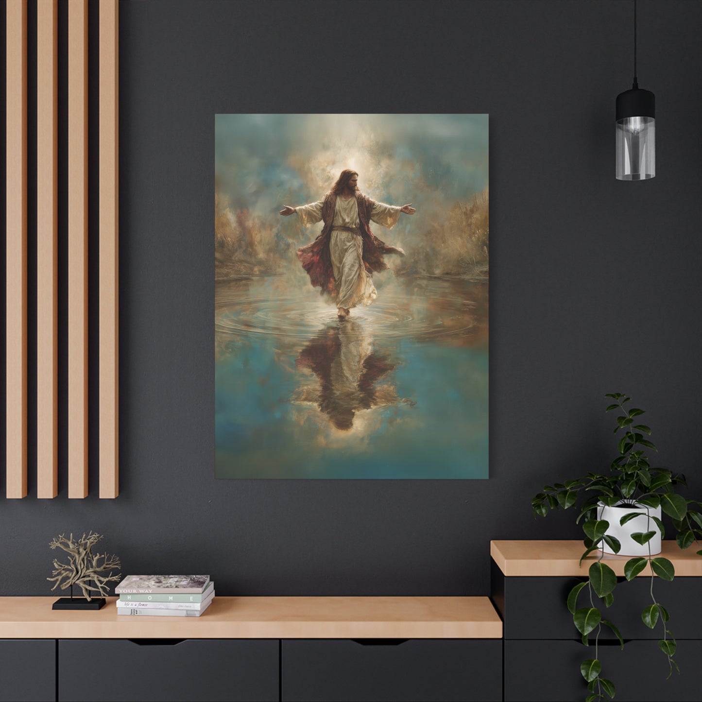 Jesus Walking on Water - Canvas & Poster Prints, Spiritual Wall Decor, Divine Light Modern Canvas Art, Religious Decor, Faith-Based Art, Christian Gift