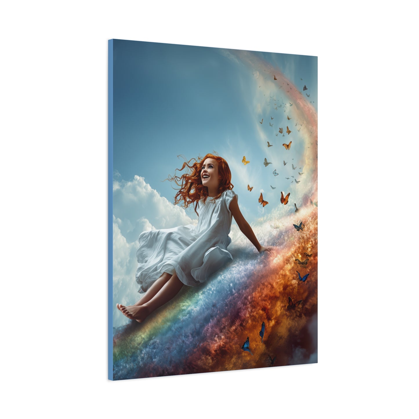 Girl Slides Down Rainbow Art - Canvas & Poster Print, Colorful Butterfly Canvas Art, Unique Kid's Room Art, Little Girls Room Canvas Art, Girl's Bedroom Art