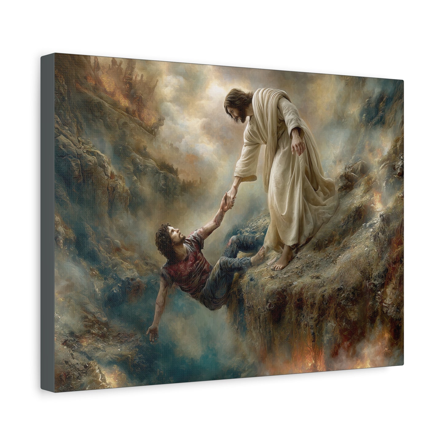 Jesus Saving Man from Pit - Canvas and Poster Print, Faith-Based Decor, Spiritual Wall Art, Religious Gift, Christian Home Decor, Biblical Wall Hanging