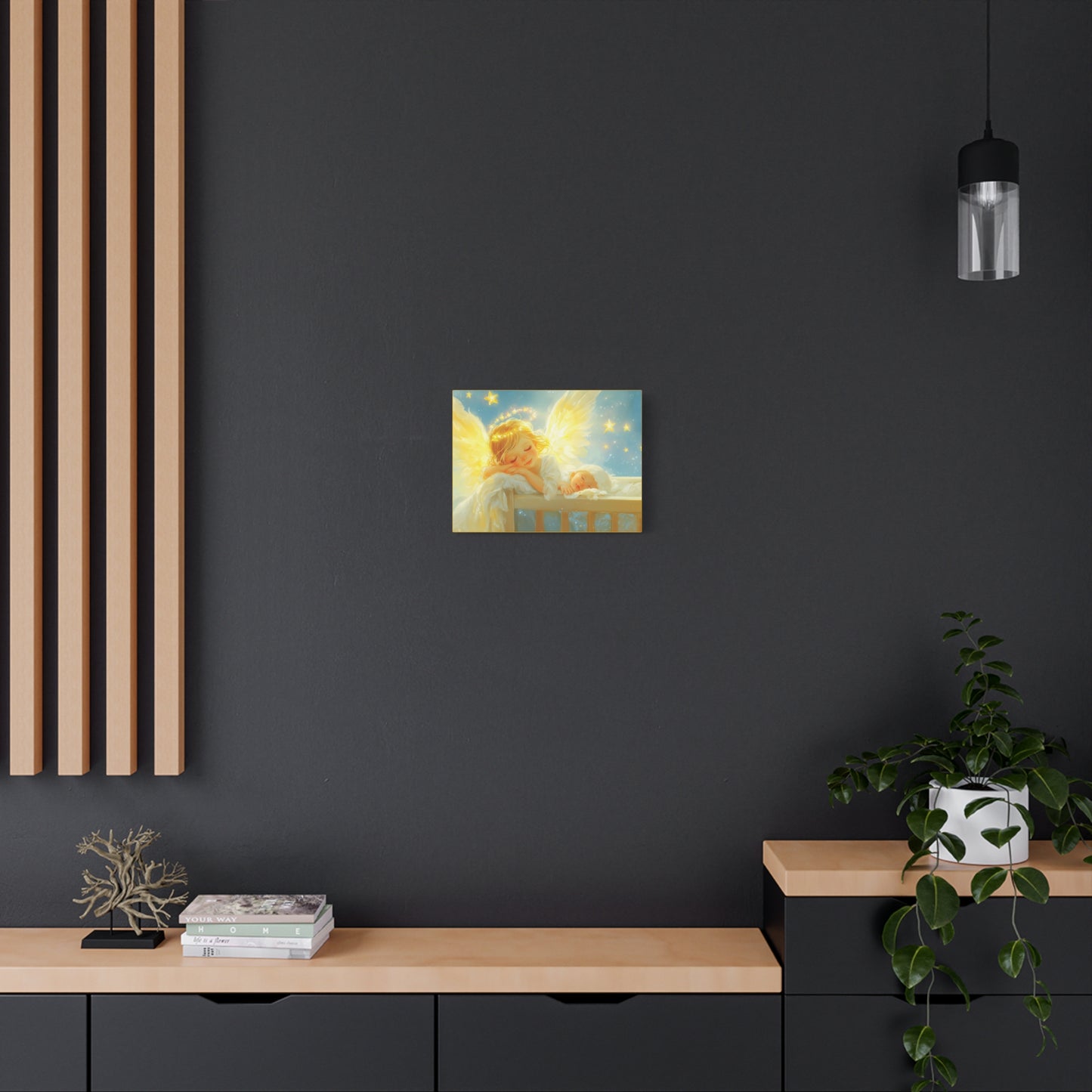 Heavenly Dreams Art - Canvas & Poster Prints, Personalization Available, Baby and Angel Design, Nursery Decor, Guardian Angel Wall Art