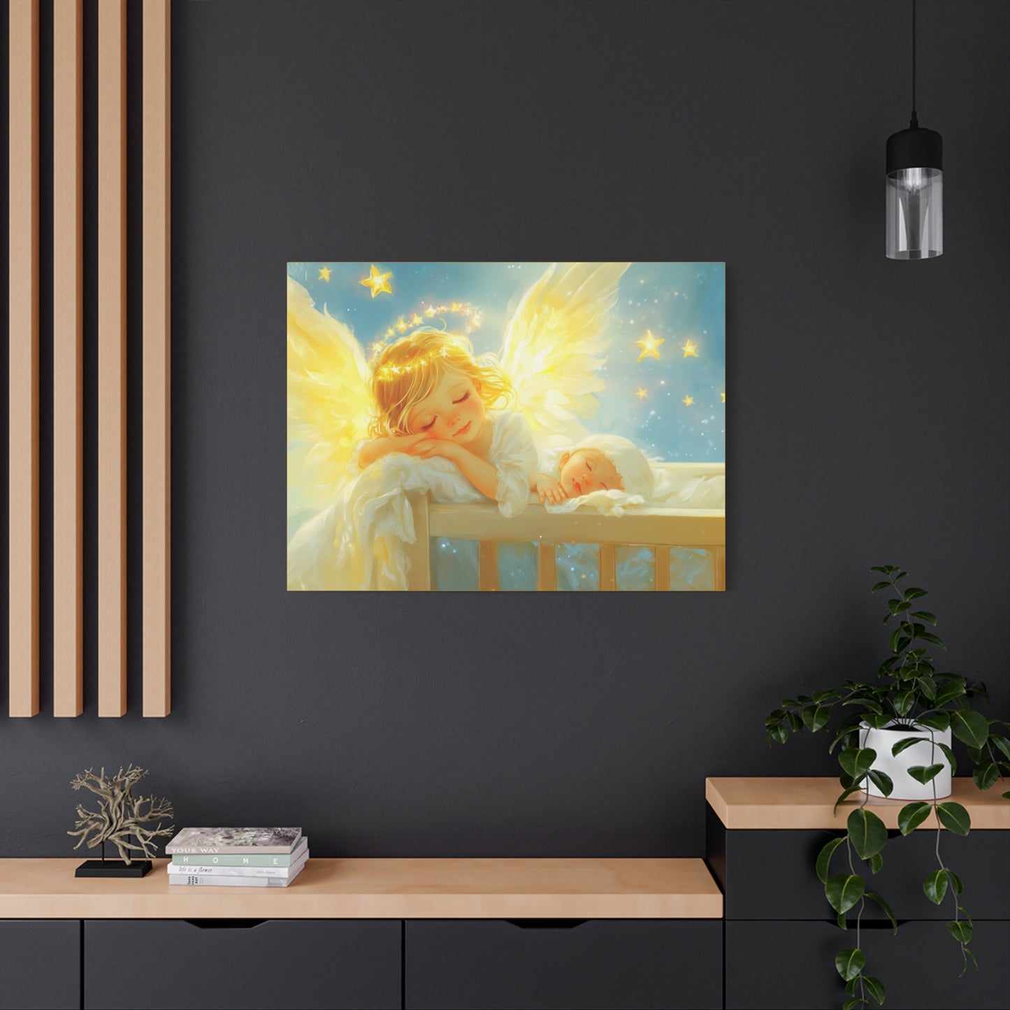 Heavenly Dreams Art - Canvas & Poster Prints, Personalization Available, Baby and Angel Design, Nursery Decor, Guardian Angel Wall Art