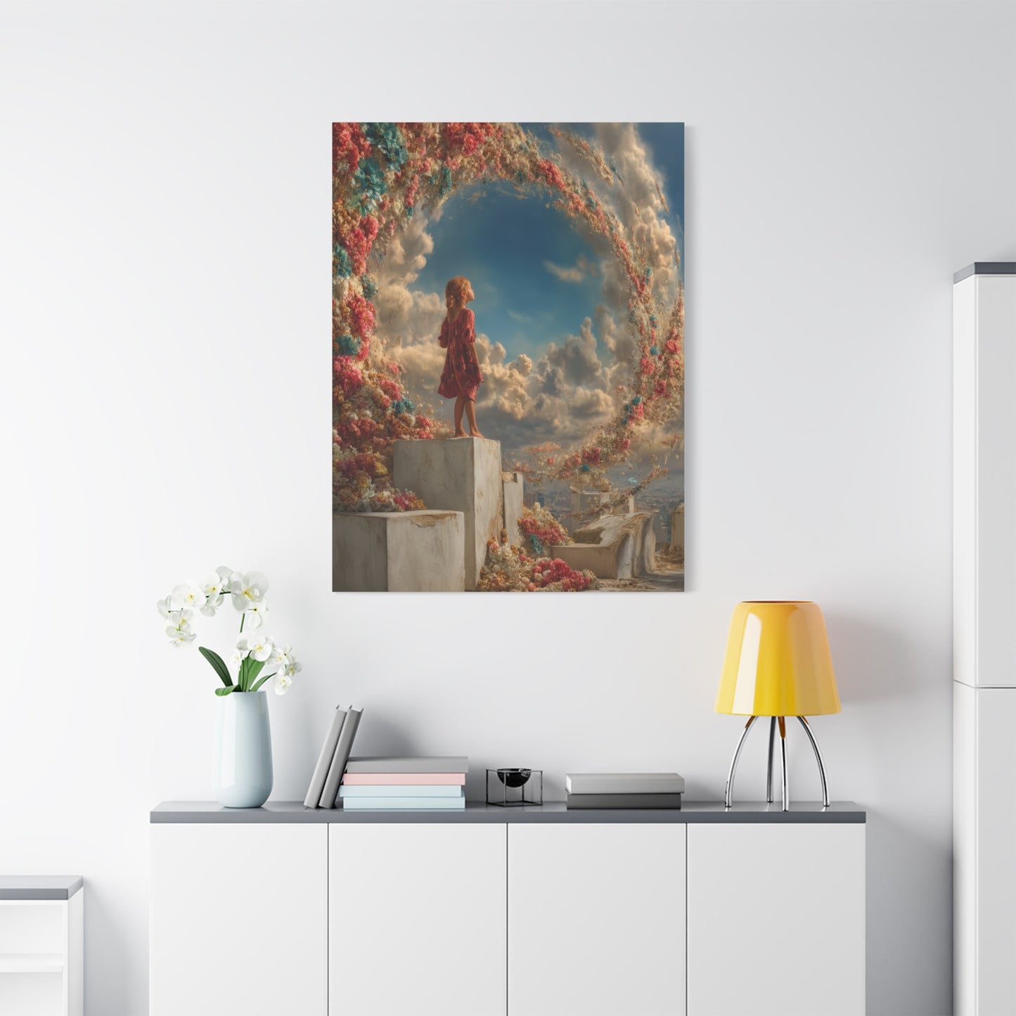 Swirling Flowers Art - Canvas & Poster Prints, Little Girl with Flowers Canvas Art, Kids Room Wall Art, Girls' Room, Children's Bedroom Decoration, Baby Girl Gift