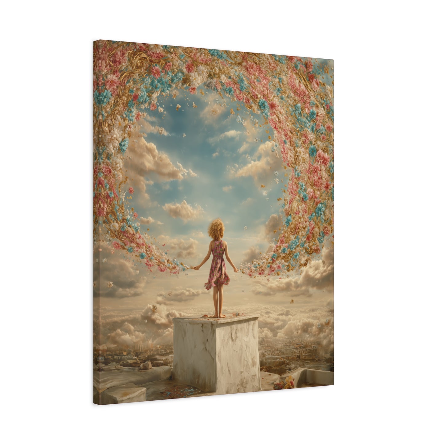Little Girl with Flowers Art - Canvas & Poster Print, Kids Room Wall Art, Girls' Room, Children's room Decor, Baby Girl Gift, Dreamy Decor