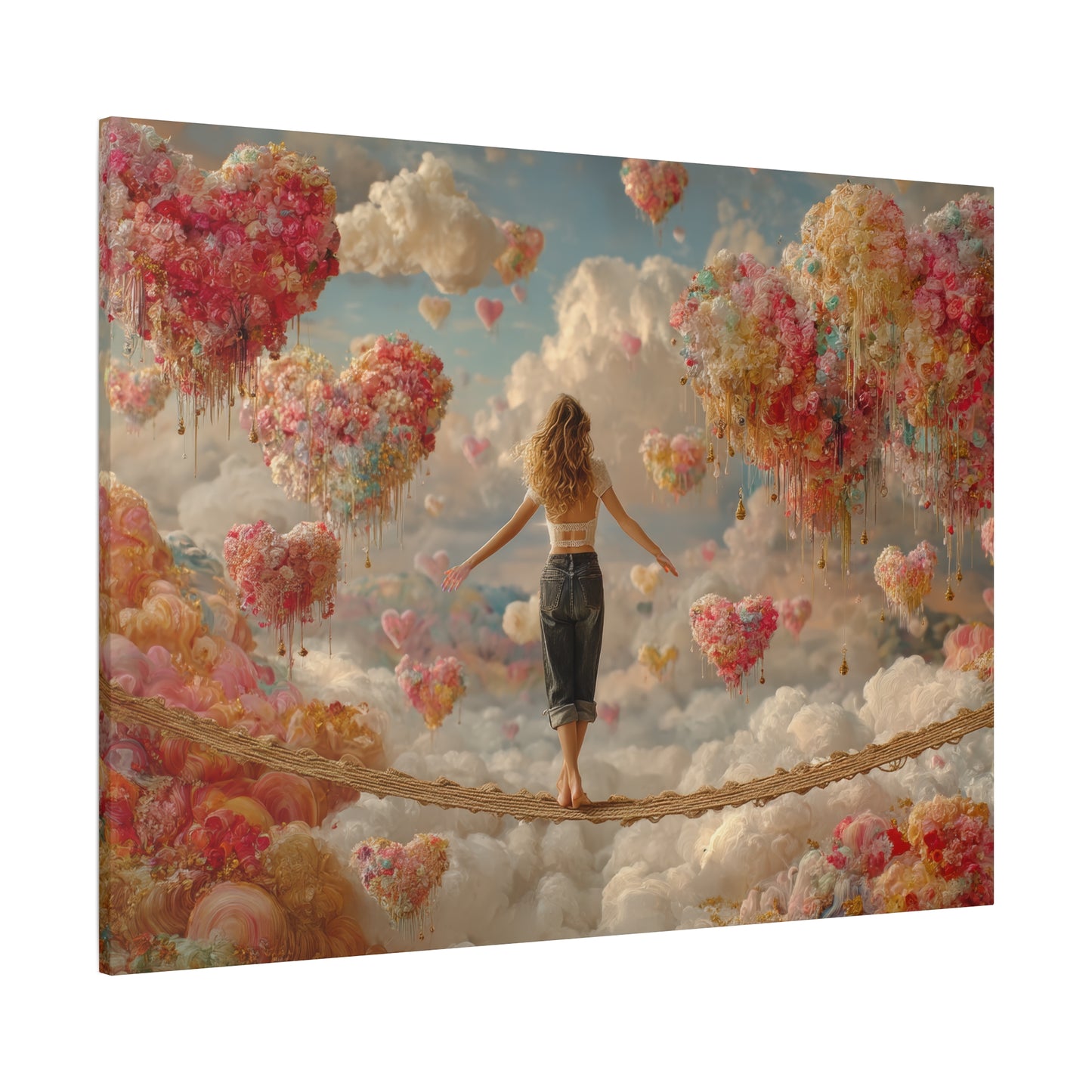 Heart-themed Artwork - Canvas & Poster Prints, Dreamy Heart Cloud Landscape, Whimsical Nursery Decor, Kids Room Wall Art, Girls' Room Art, Baby Girl Gift