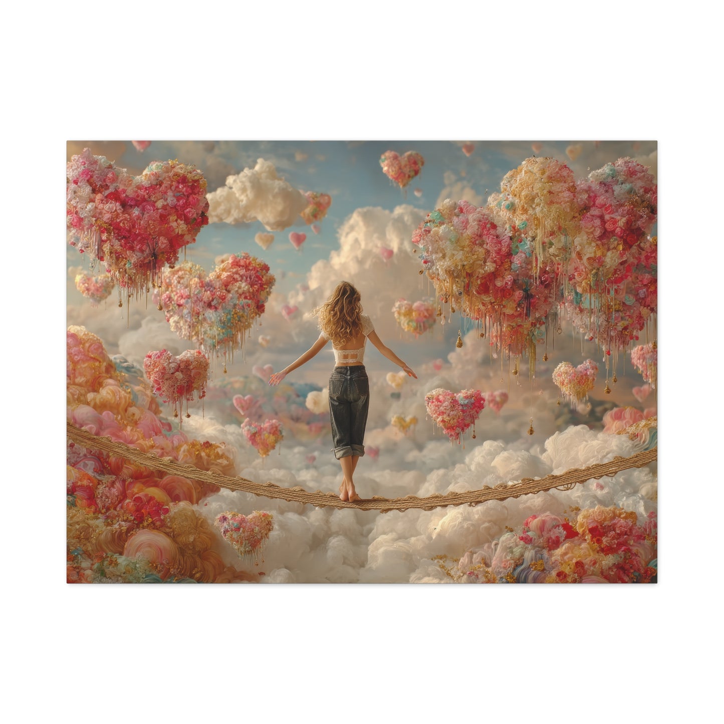 Heart-themed Artwork - Canvas & Poster Prints, Dreamy Heart Cloud Landscape, Whimsical Nursery Decor, Kids Room Wall Art, Girls' Room Art, Baby Girl Gift