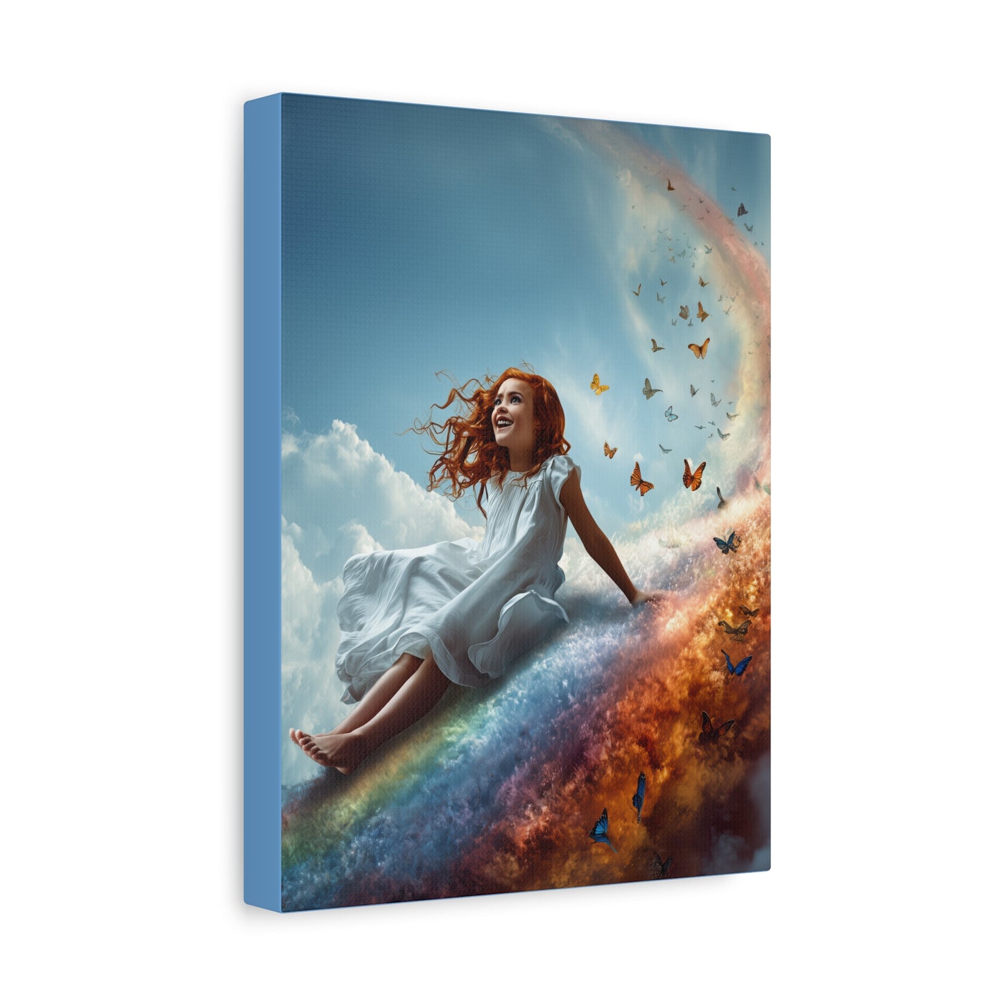 Girl Slides Down Rainbow Art - Canvas & Poster Print, Colorful Butterfly Canvas Art, Unique Kid's Room Art, Little Girls Room Canvas Art, Girl's Bedroom Art