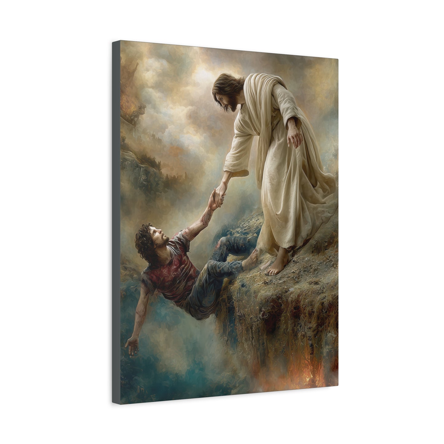 Jesus Saving Man from Pit - Canvas and Poster Print, Faith-Based Decor, Spiritual Wall Art, Religious Gift, Christian Home Decor, Biblical Wall Hanging