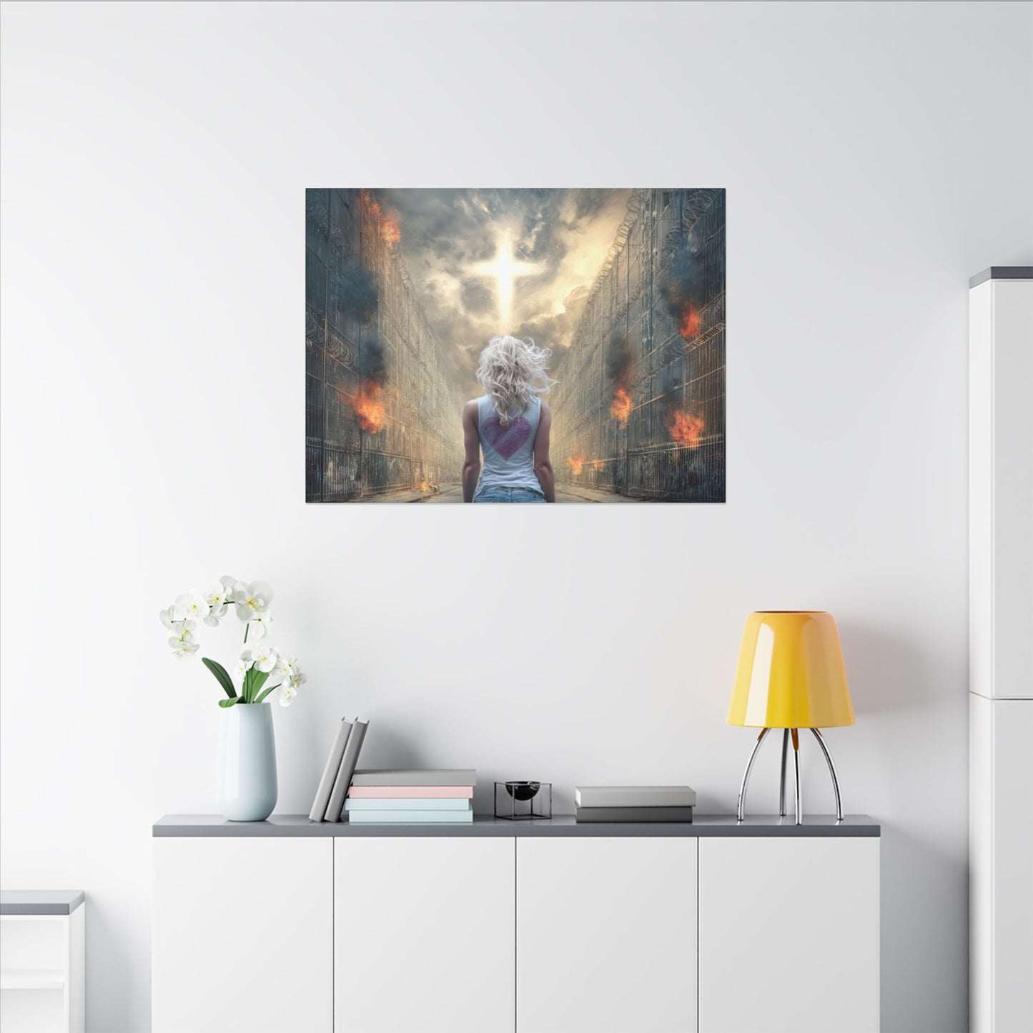 Walking through Hell for Love - Wall Art -Canvas and Poster Print, Christian Home Decor, Christian Art, Spiritual Gift, Modern Artwork