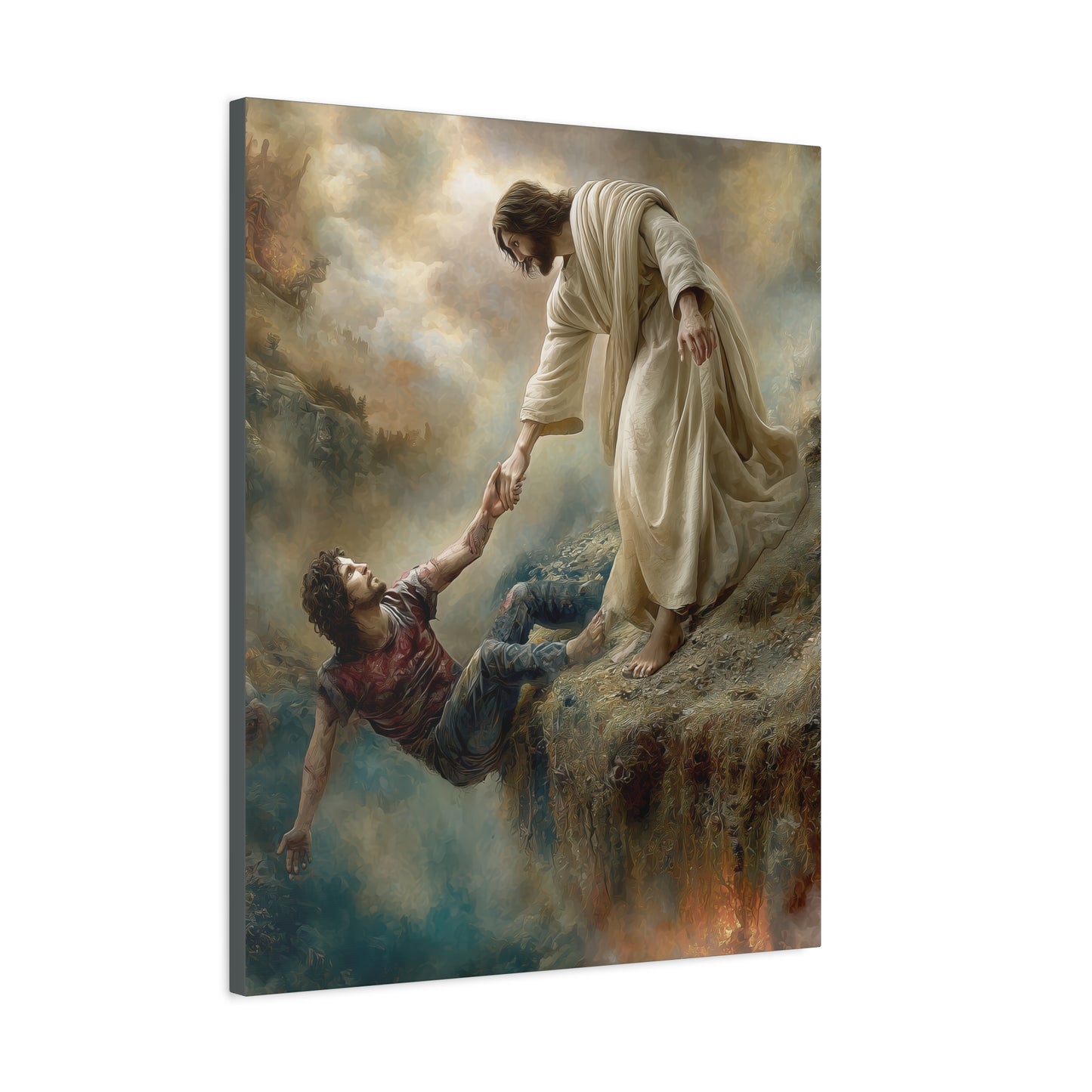 Jesus Saving Man from Pit - Canvas and Poster Print, Faith-Based Decor, Spiritual Wall Art, Religious Gift, Christian Home Decor, Biblical Wall Hanging