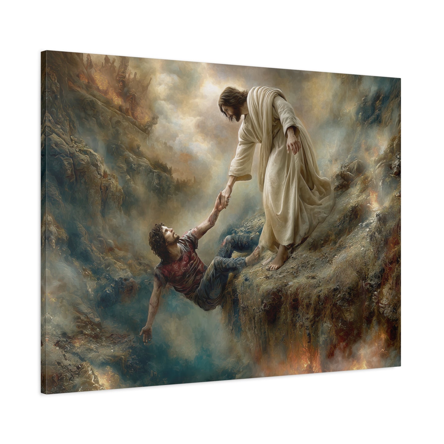 Jesus Saving Man from Pit - Canvas and Poster Print, Faith-Based Decor, Spiritual Wall Art, Religious Gift, Christian Home Decor, Biblical Wall Hanging