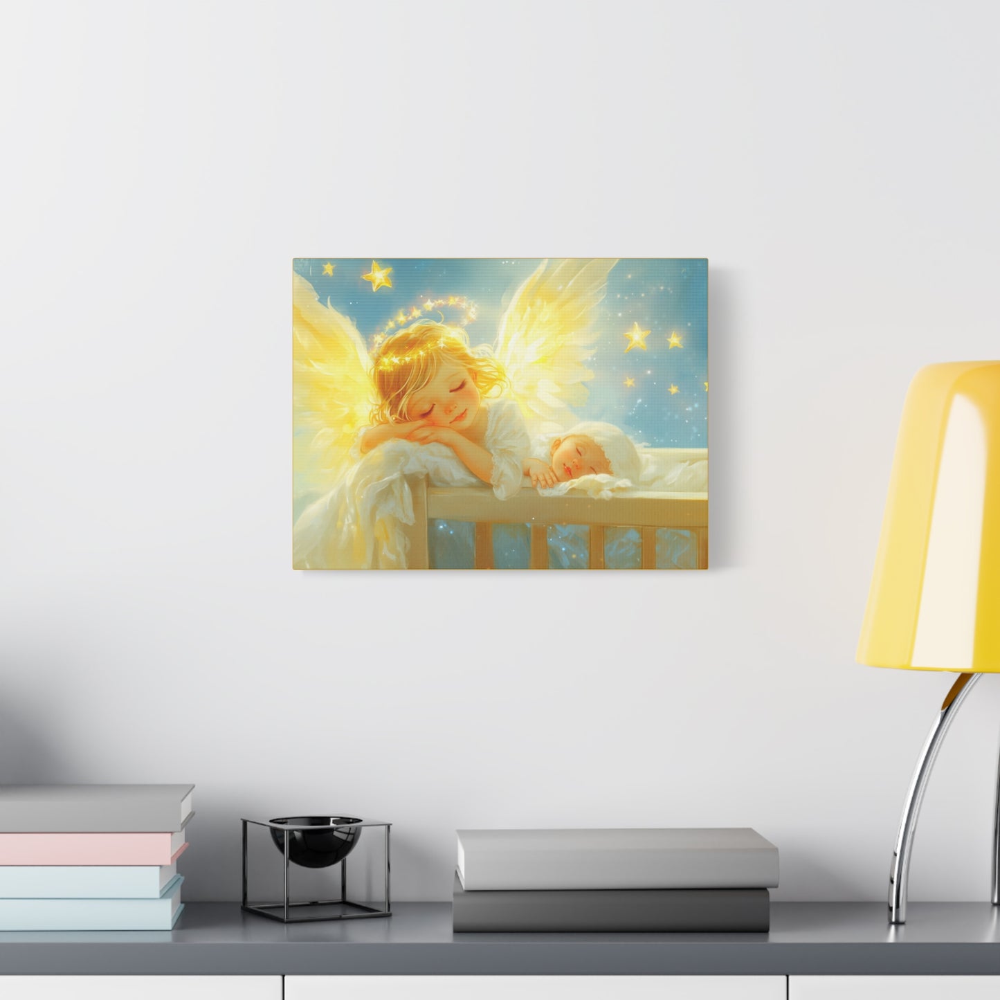 Heavenly Dreams Art - Canvas & Poster Prints, Personalization Available, Baby and Angel Design, Nursery Decor, Guardian Angel Wall Art