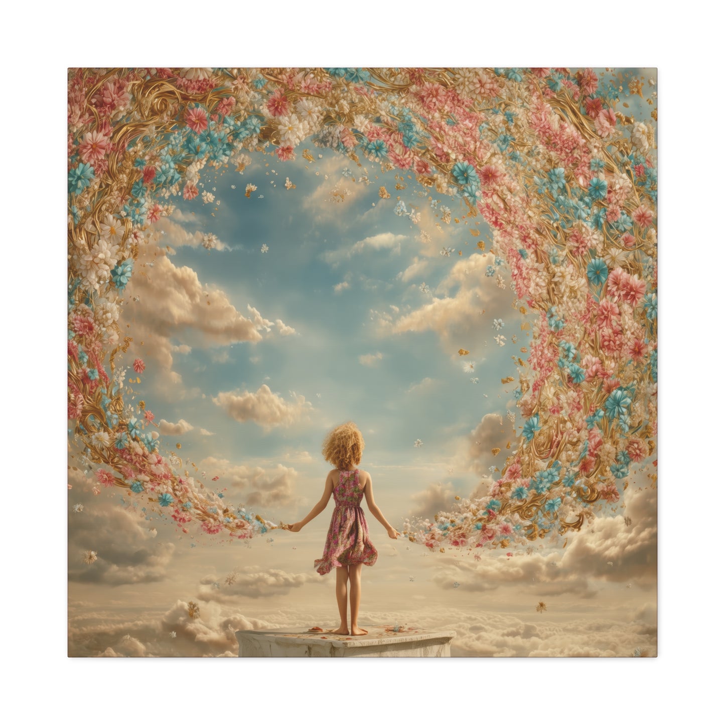 Little Girl with Flowers Art - Canvas & Poster Print, Kids Room Wall Art, Girls' Room, Children's room Decor, Baby Girl Gift, Dreamy Decor