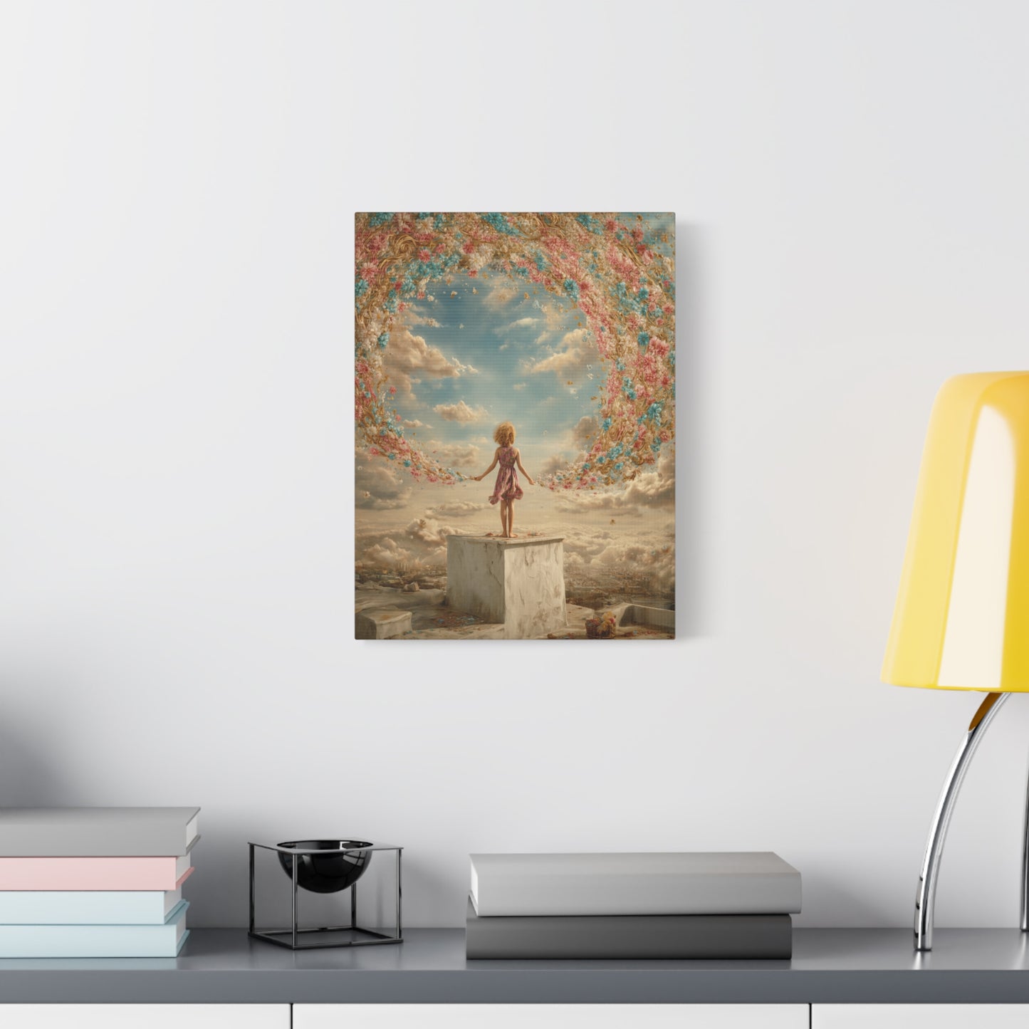 Little Girl with Flowers Art - Canvas & Poster Print, Kids Room Wall Art, Girls' Room, Children's room Decor, Baby Girl Gift, Dreamy Decor
