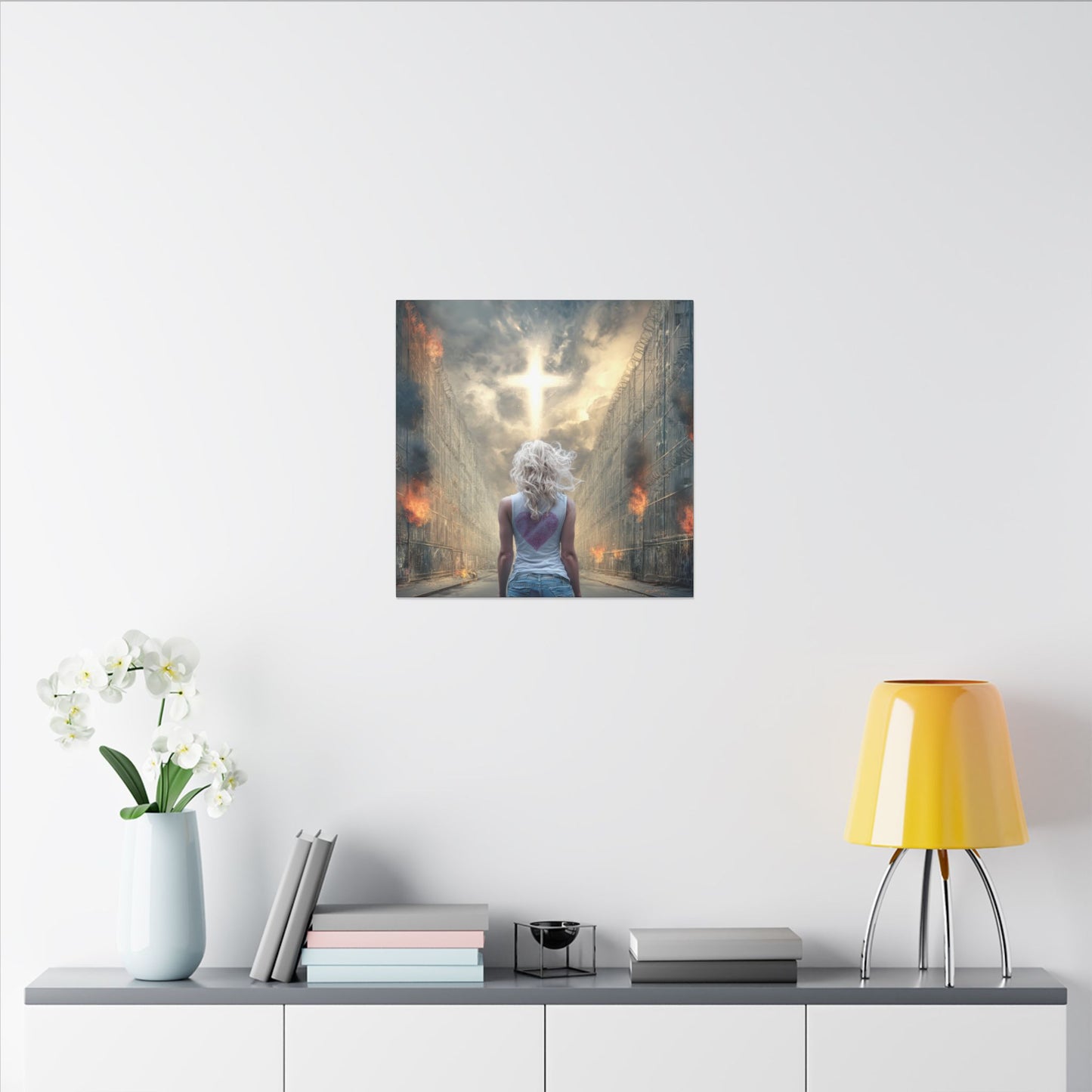 Walking through Hell for Love - Wall Art -Canvas and Poster Print, Christian Home Decor, Christian Art, Spiritual Gift, Modern Artwork